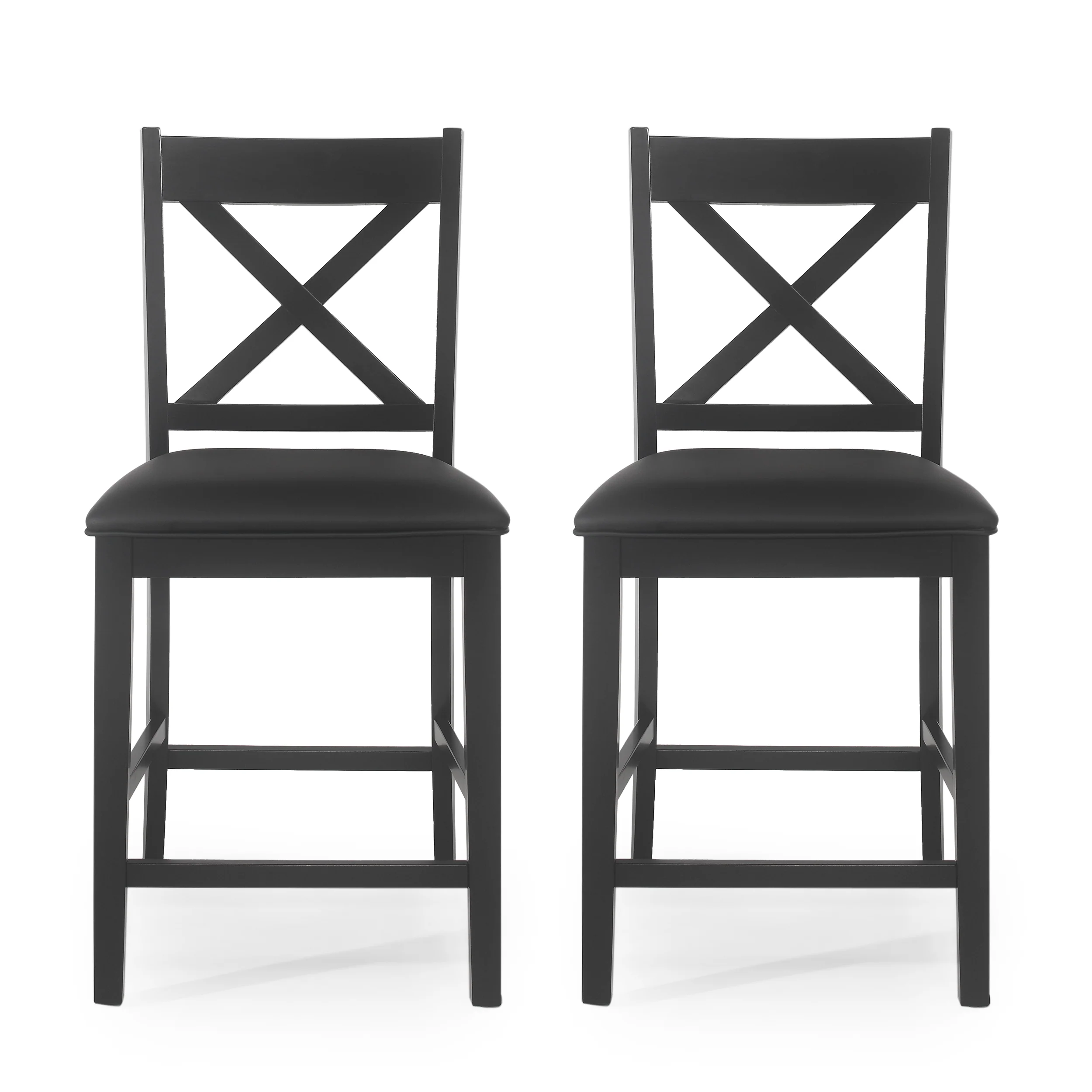 Bouman Farmhouse Upholstered Wood Counter Stools, Set of 2 - furnishings