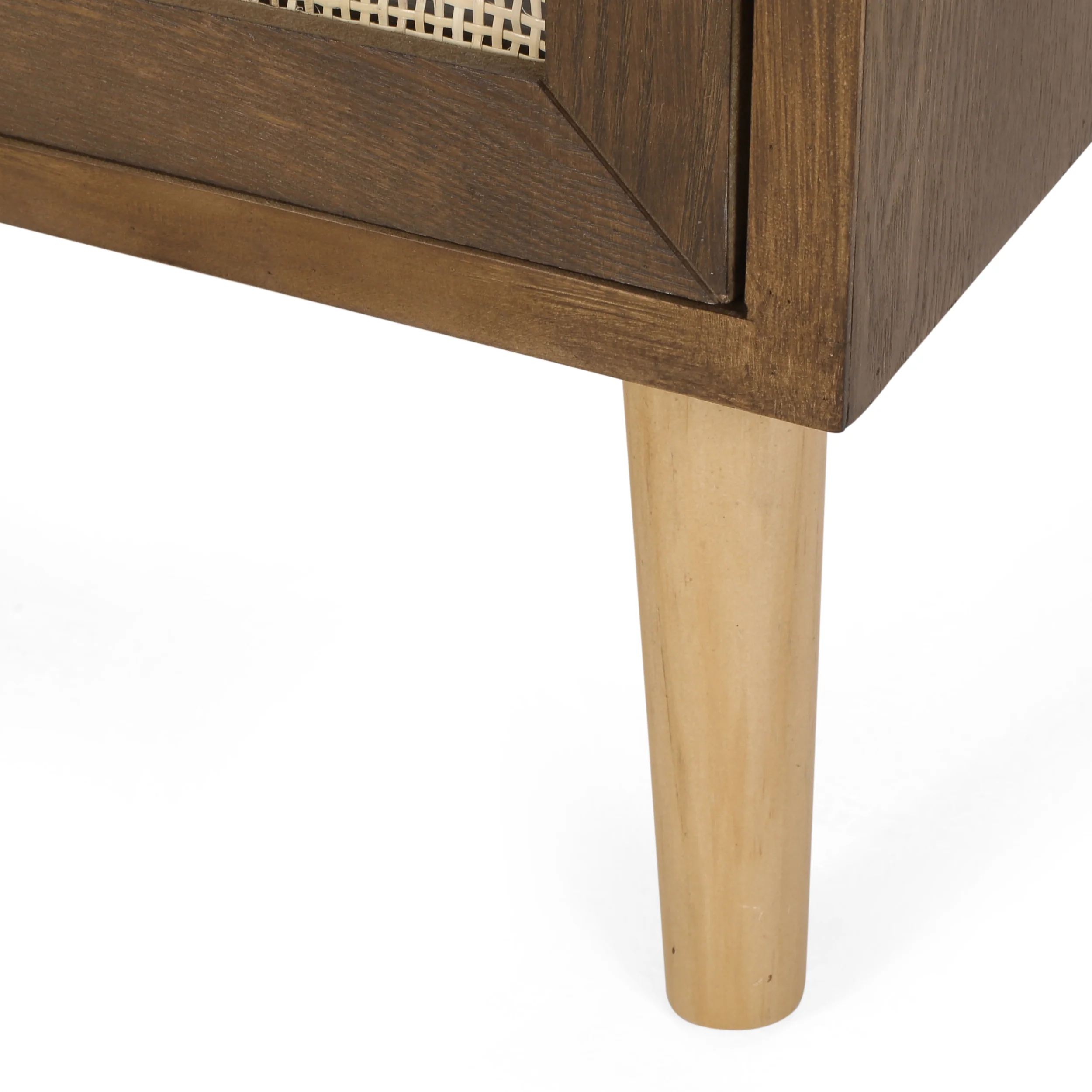 Pilster Contemporary End Table with Storage, Walnut, Natural, and Antique Gold - furnishings