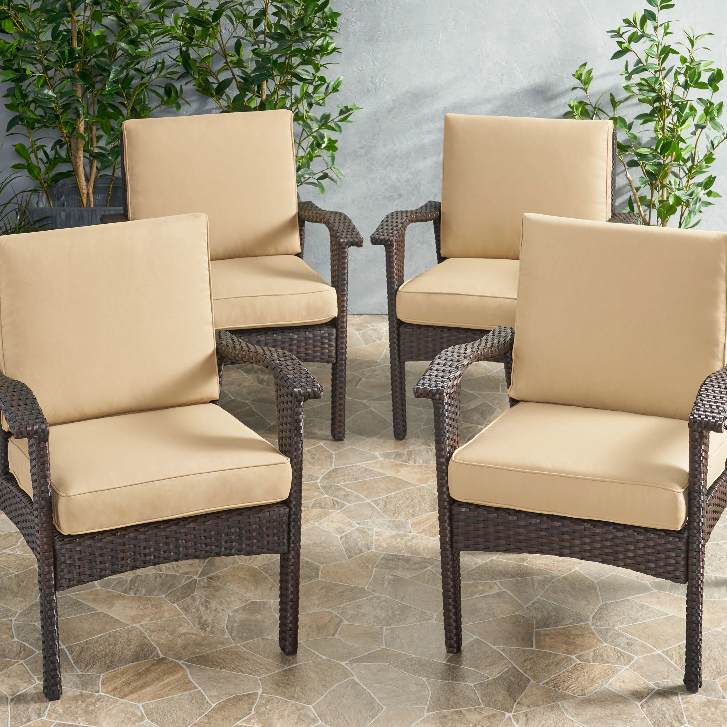 Atiyah Outdoor Water Resistant Fabric Club Chair Cushions with Piping (Set of 4) - furnishings