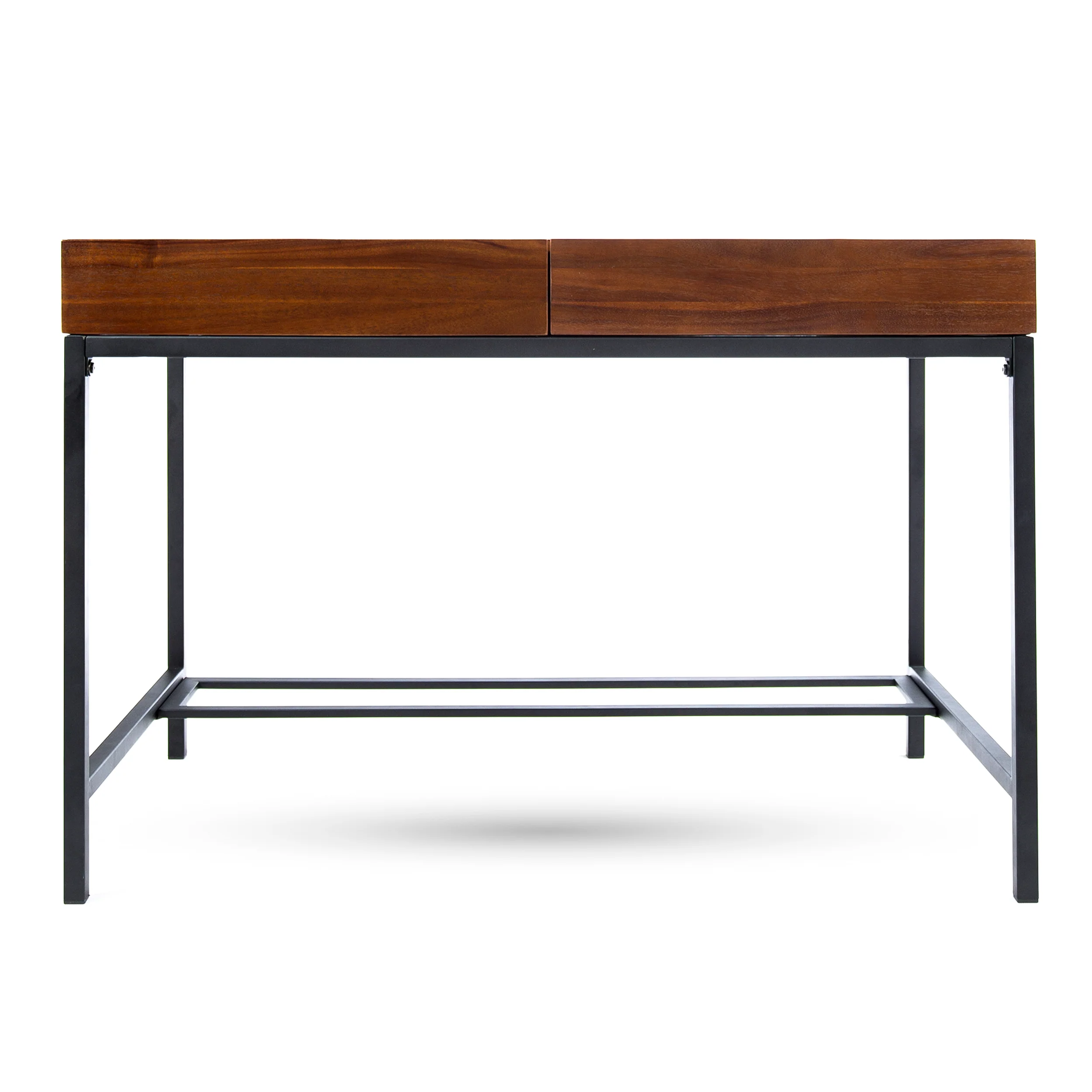 Elrod Industrial Dark Oak Acacia Wood Storage Desk with Rustic Metal Iron Accent - furnishings