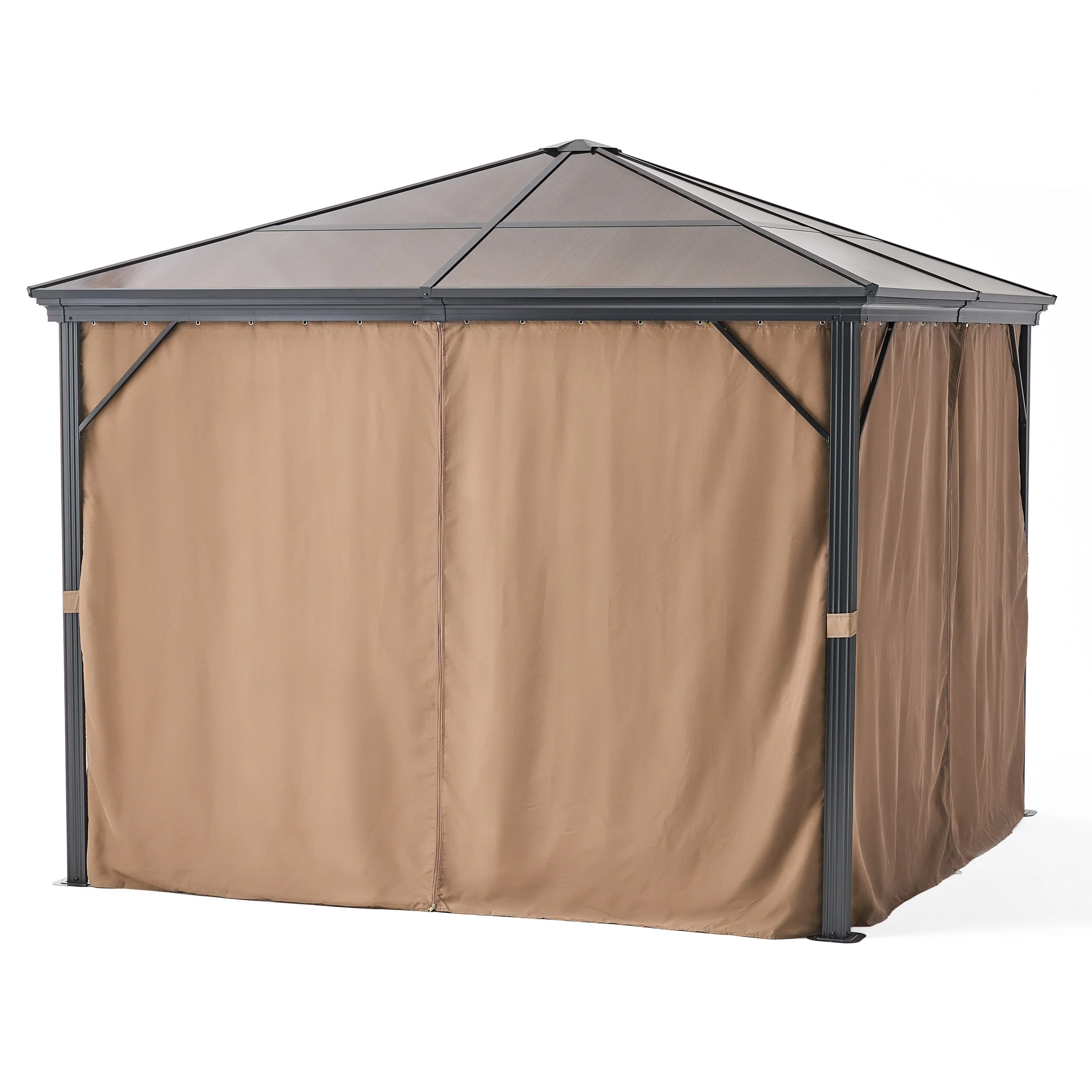Bali Outdoor 10 x 10 Foot Aluminum Framed Hardtop Gazebo with Curtains - furnishings