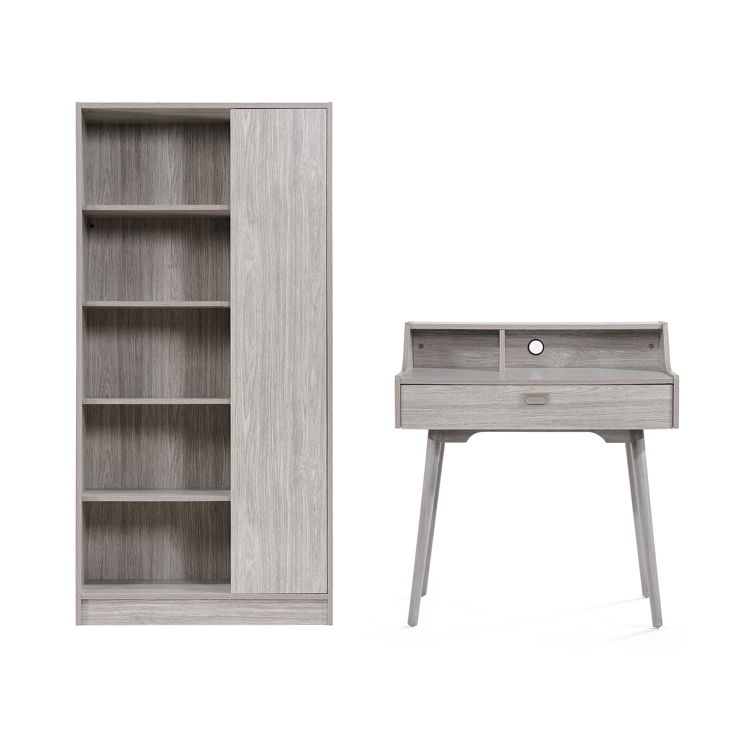 Ely Mid Century Modern Office Desk And Bookcase Set - furnishings