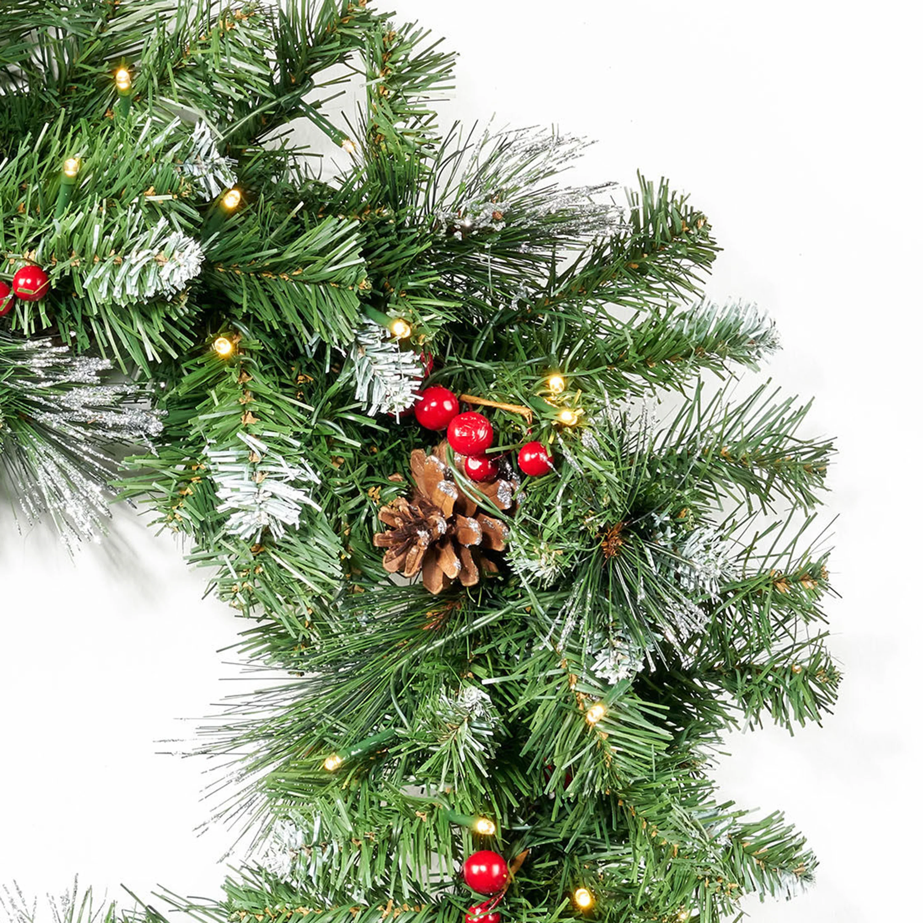 Chrisan 24''Glitter Bristle Mixed Wreath with with 9 Red Berry and 9 Pine - furnishings