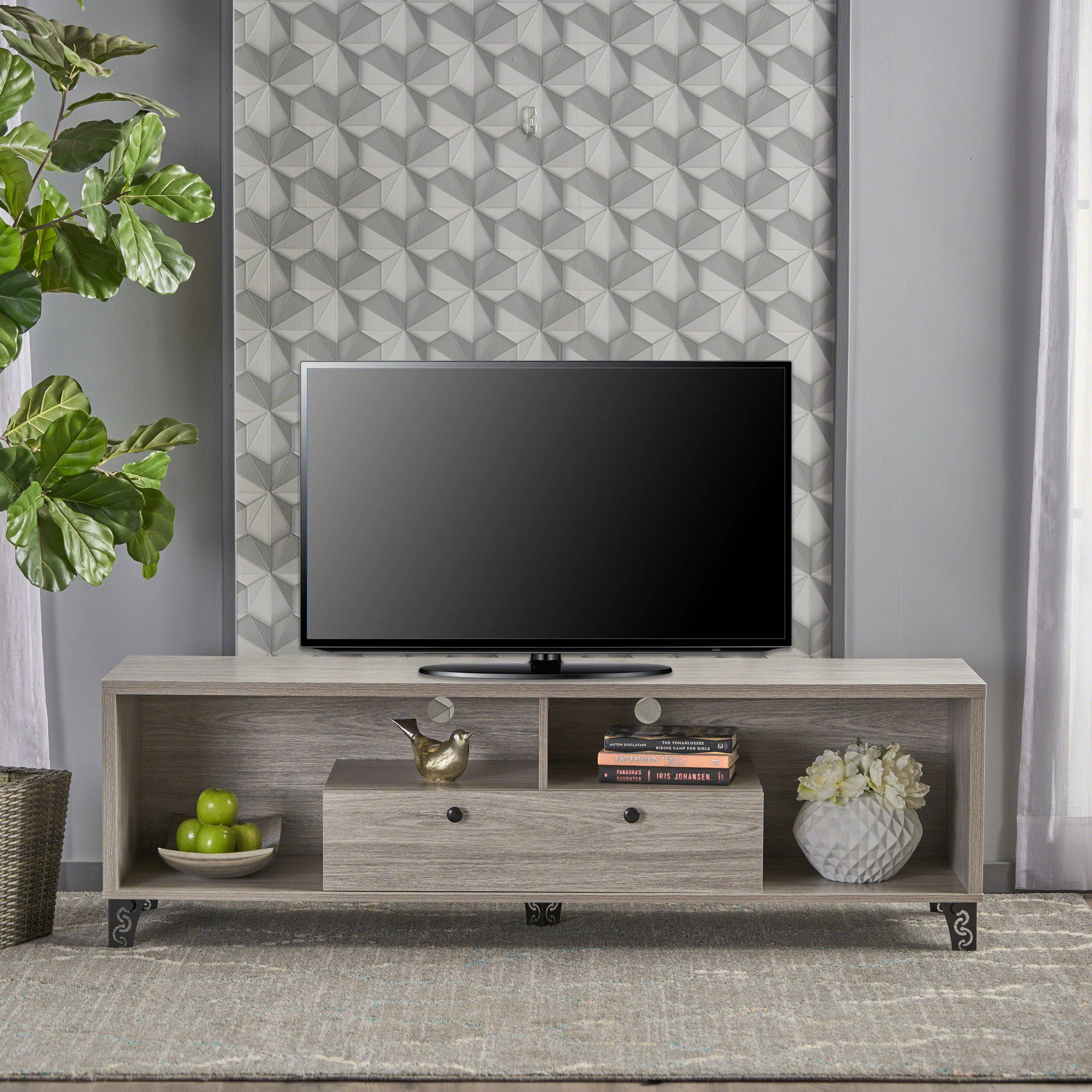 Celia Mid Century Modern Cabinet & Shelves TV Stand - furnishings
