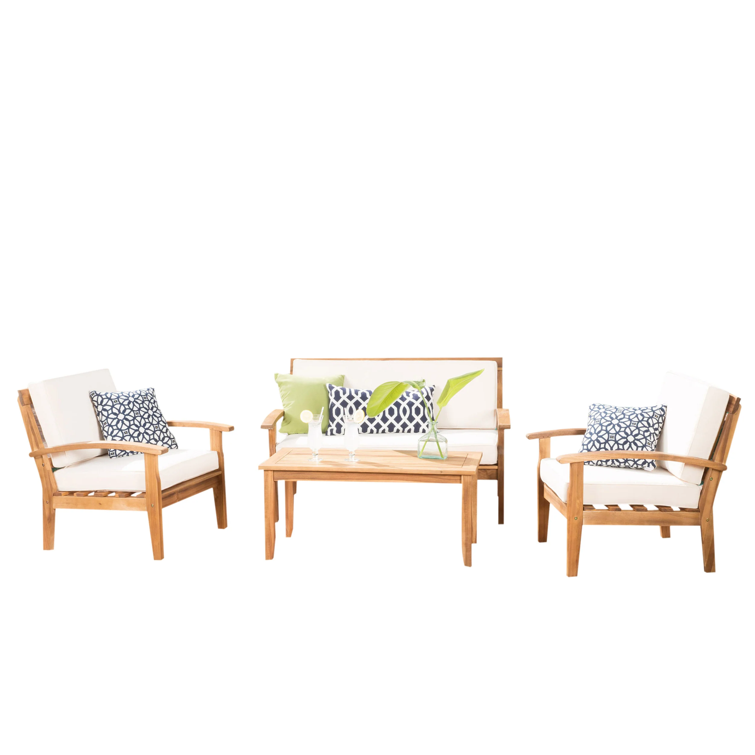 Peyton 4 Pc Acacia Wood Chat Set w/ Water Resistant Cushions - furnishings