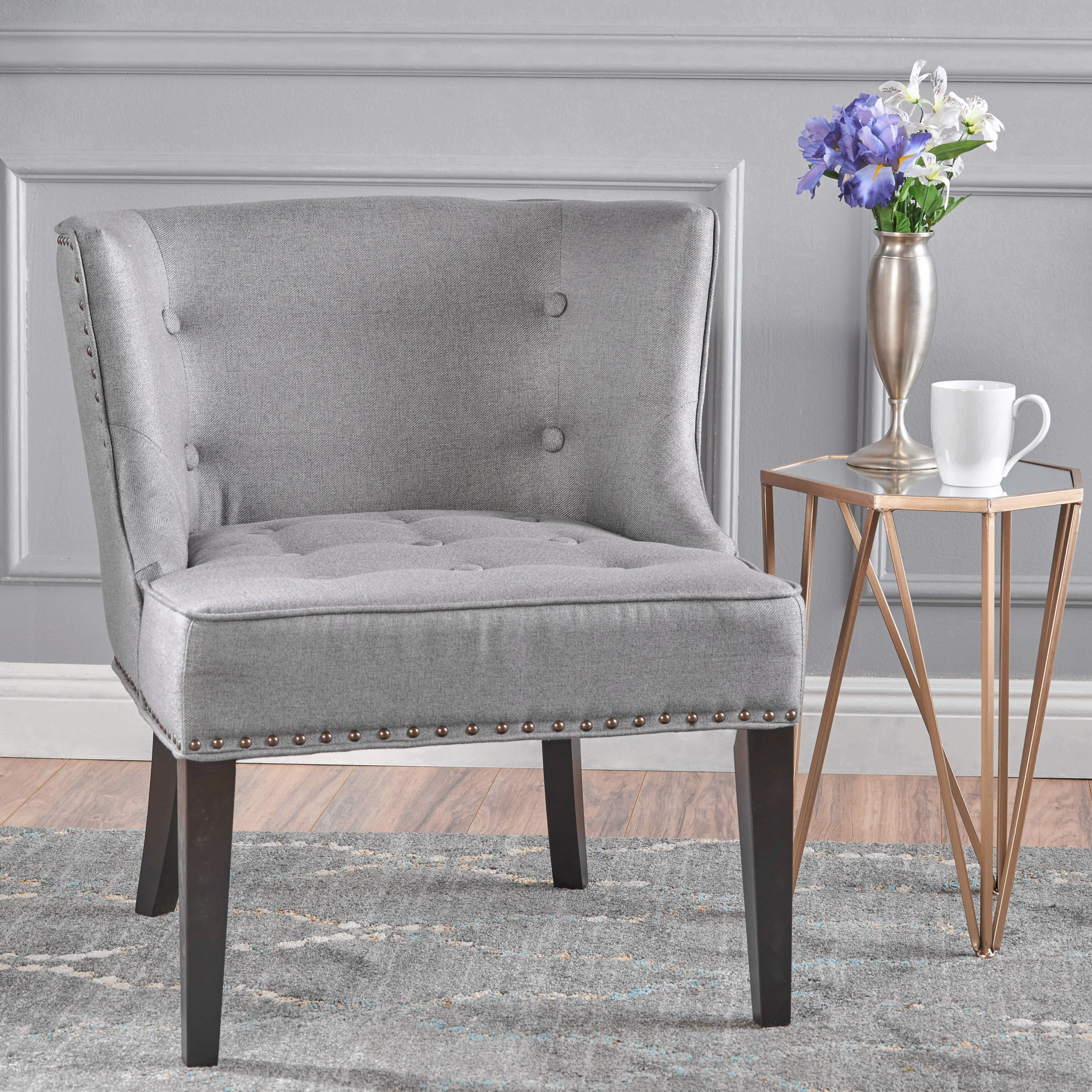 Adelina Contemporary Upholstered Accent Chair with Nailhead Trim - furnishings