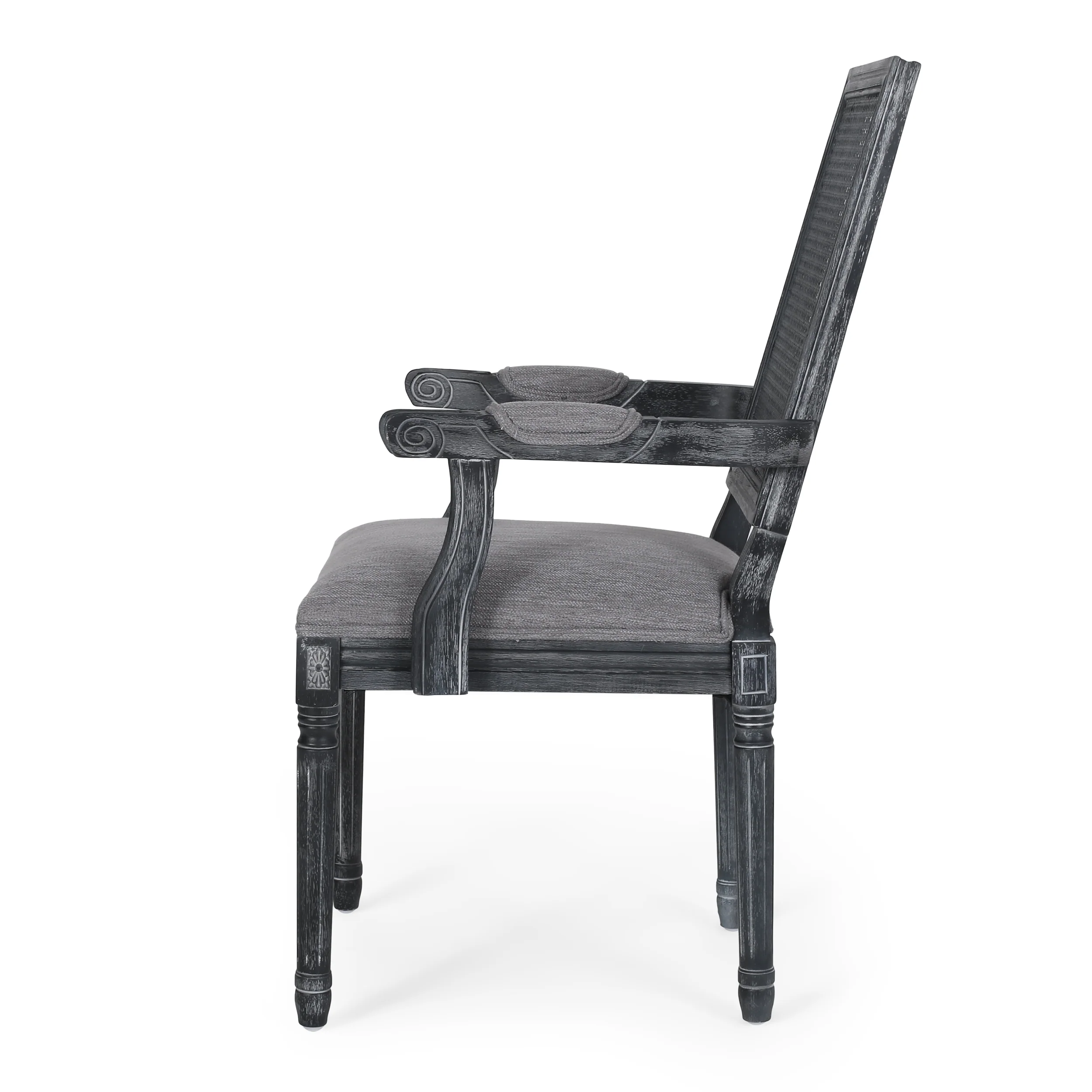 Regan French Country Fabric Upholstered Wood and Cane Expandable 7 Piece Dining Set - furnishings