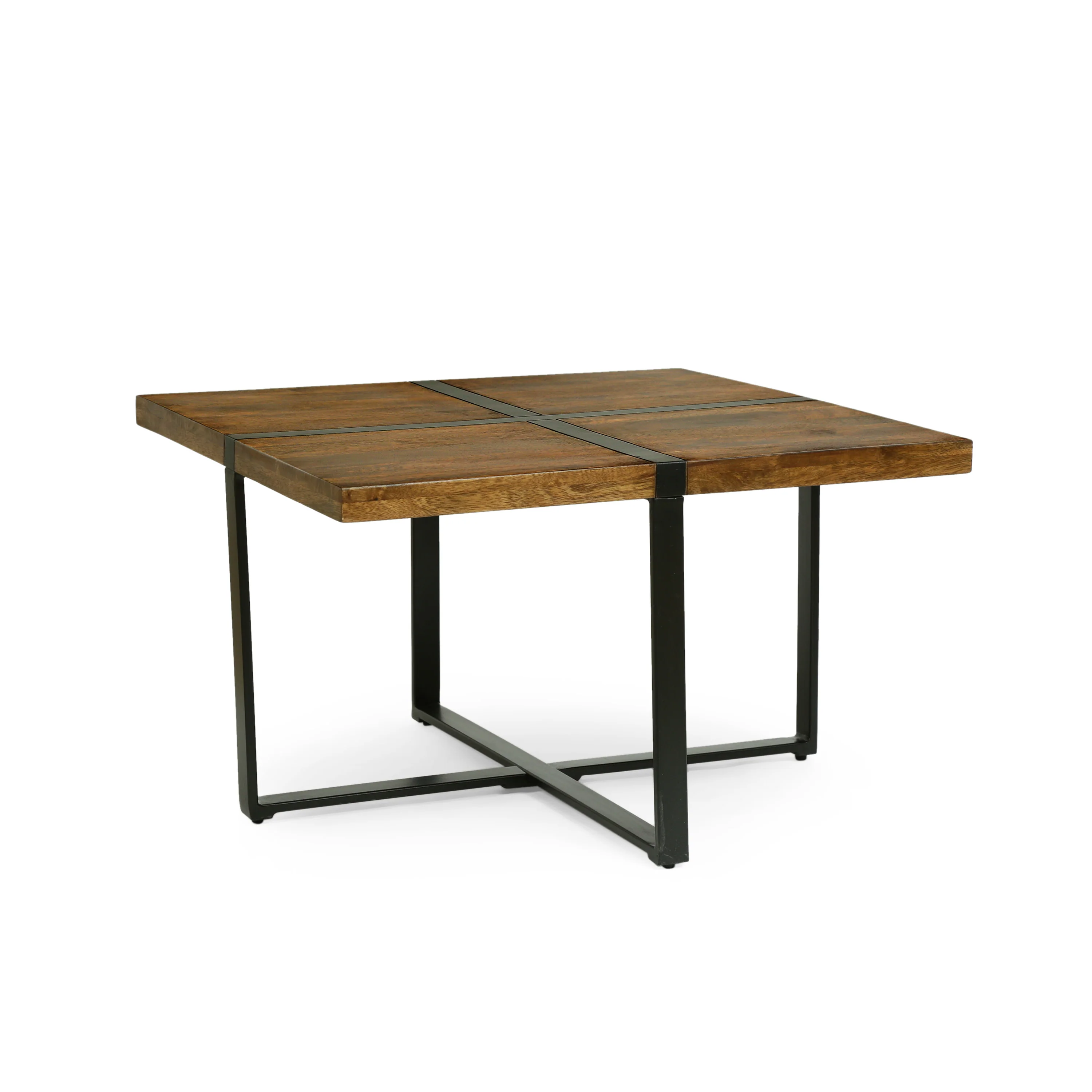 Riverlake Handmade Mango Wood and Iron Square Coffee Table, Walnut Brown and Black - furnishings