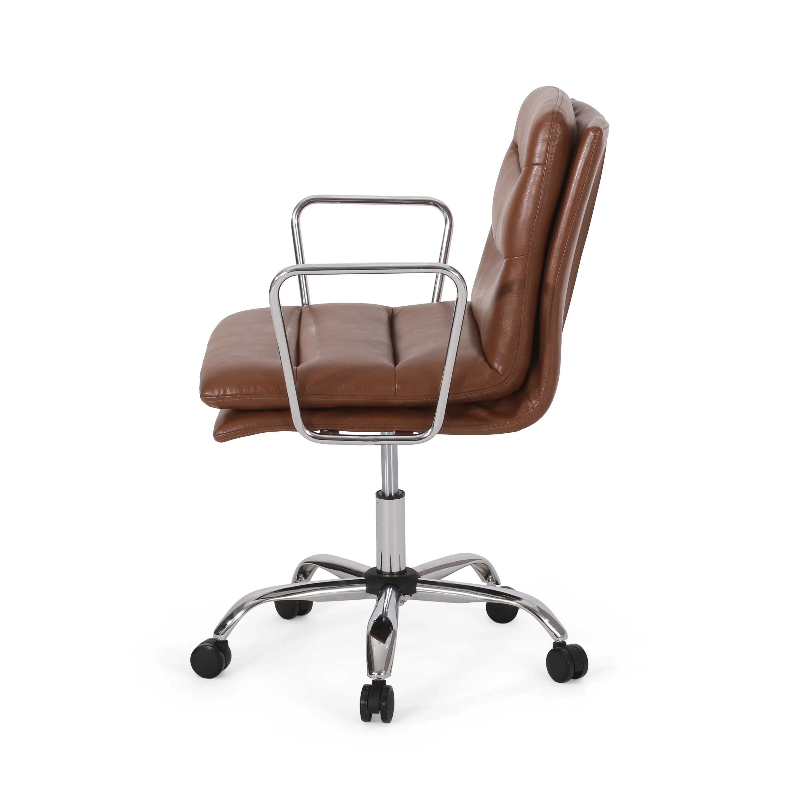 Gould Contemporary Faux Leather Channel Stitch Swivel Office Chair - furnishings