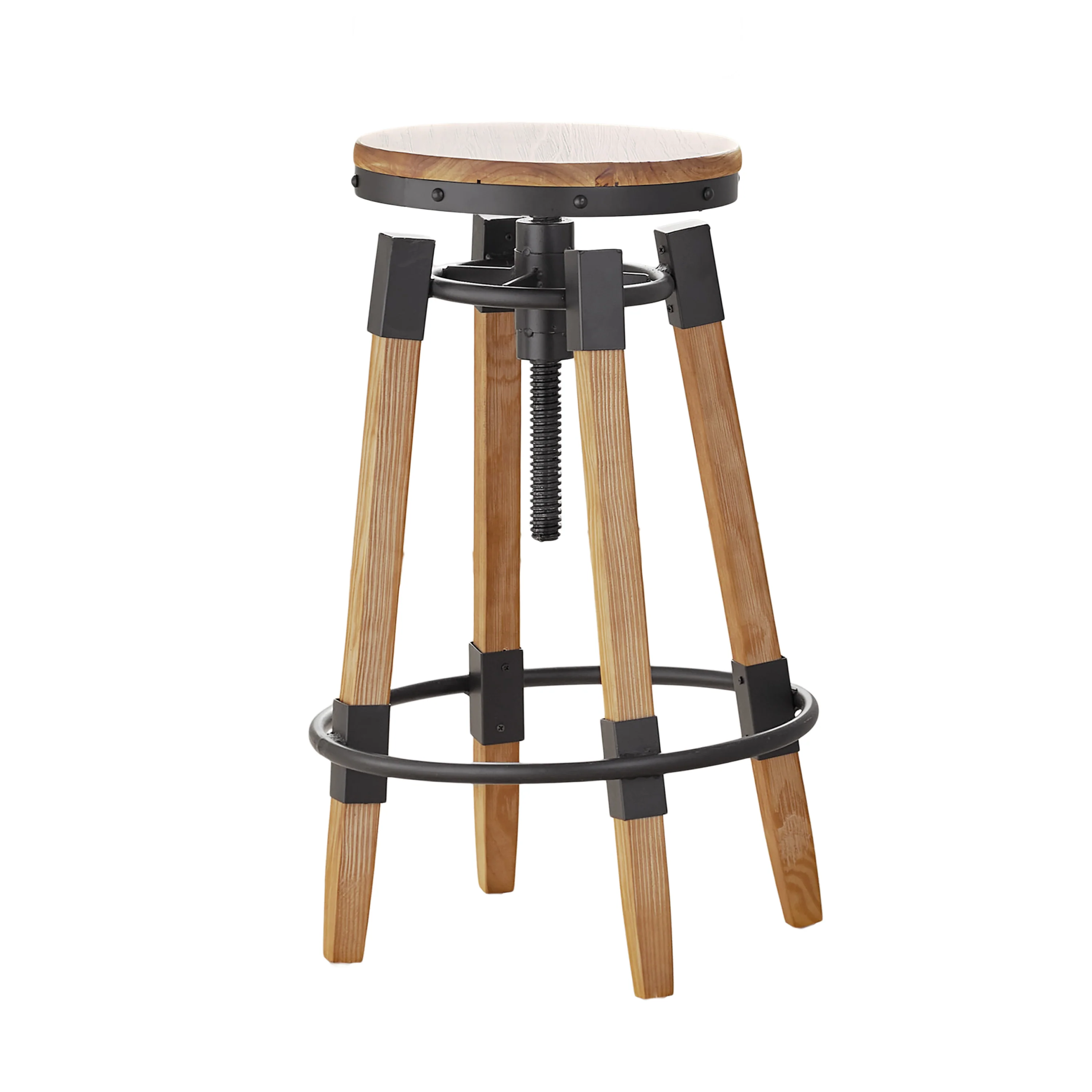 Javadel Modern Industrial Antique Firwood Adjustable Barstool with Iron Accents - furnishings