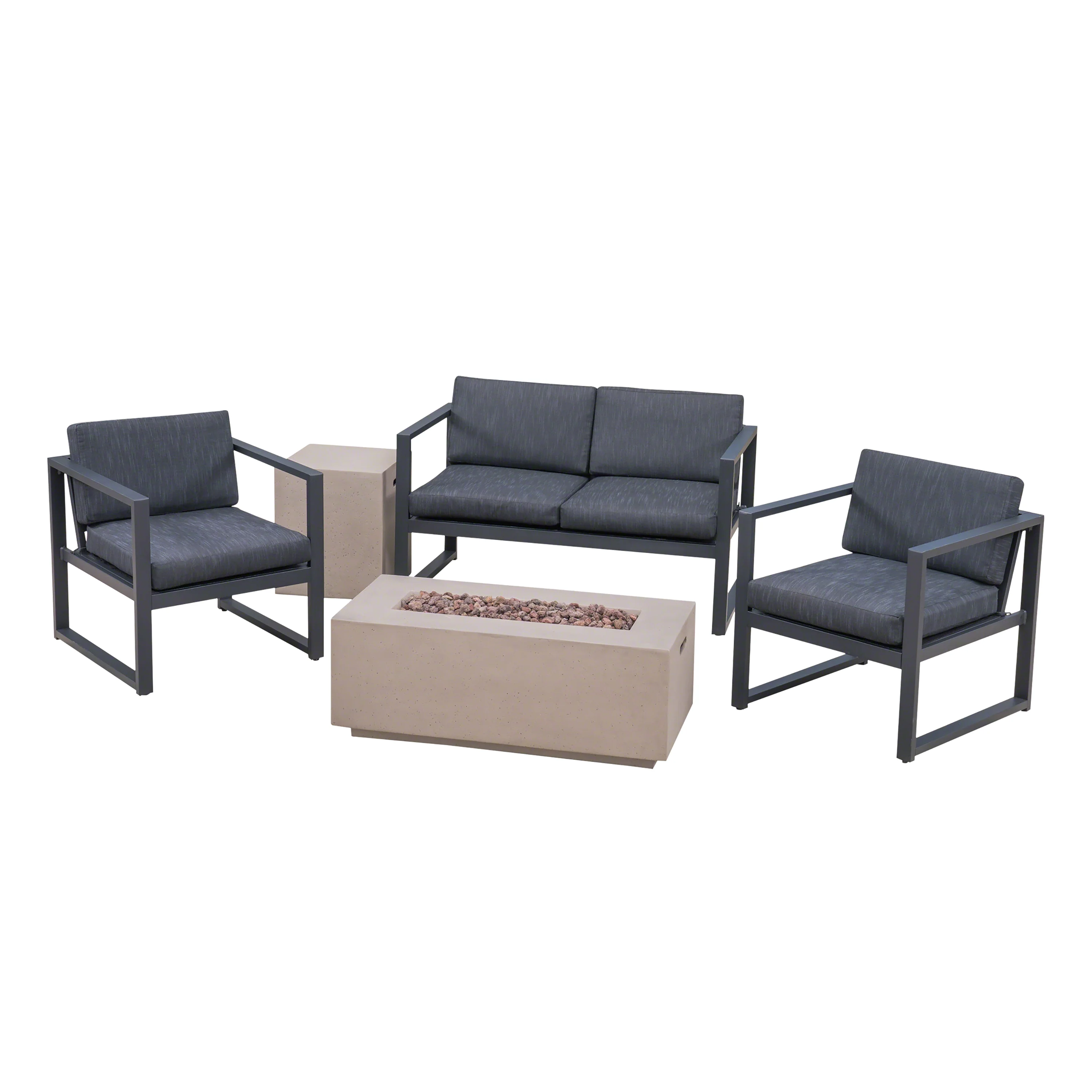 Jude Outdoor Aluminum 4 Seater Chat Set with Fire Pit - furnishings