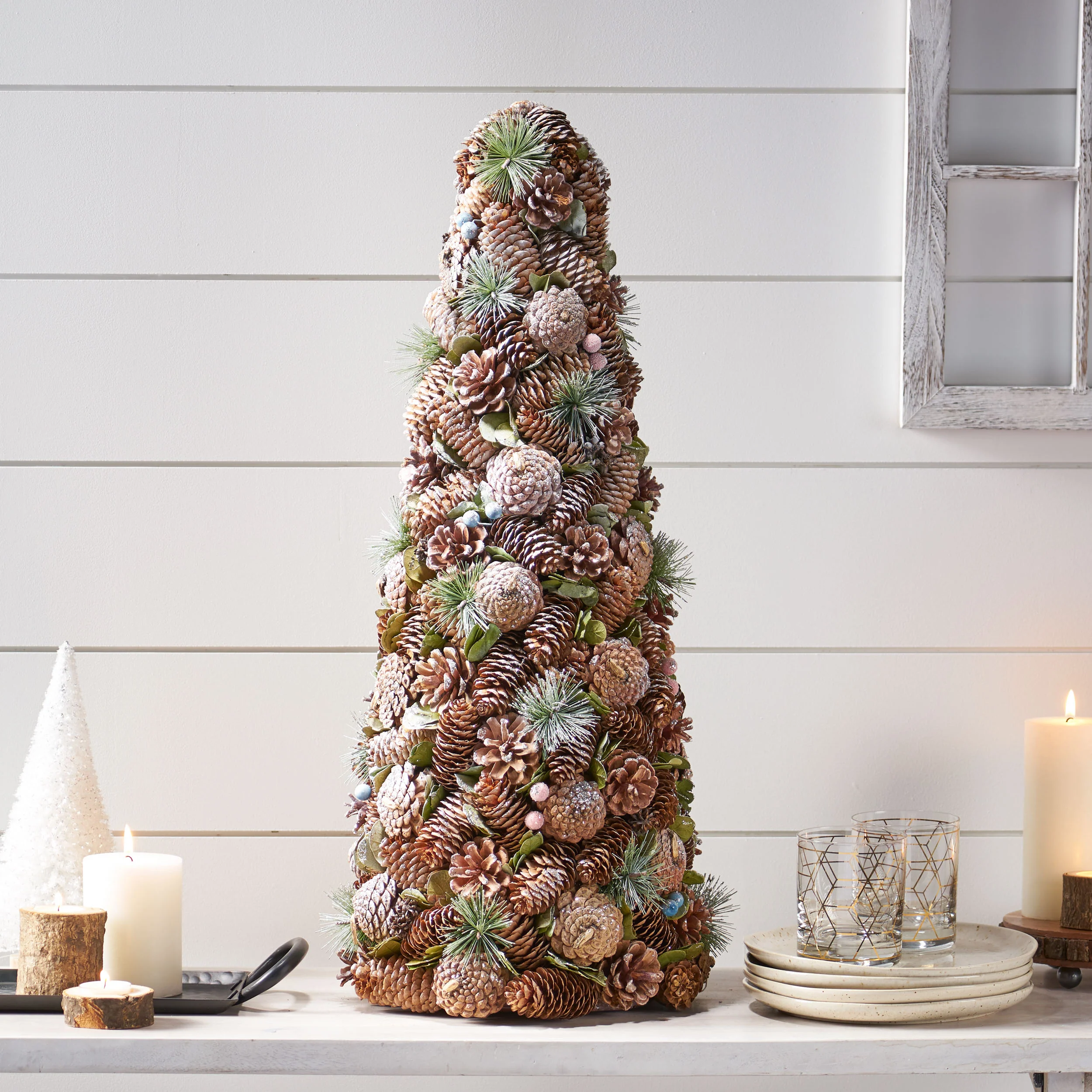 Artificial Pre Decorated Pinecone and Glitter Tabletop Christmas Tree - furnishings