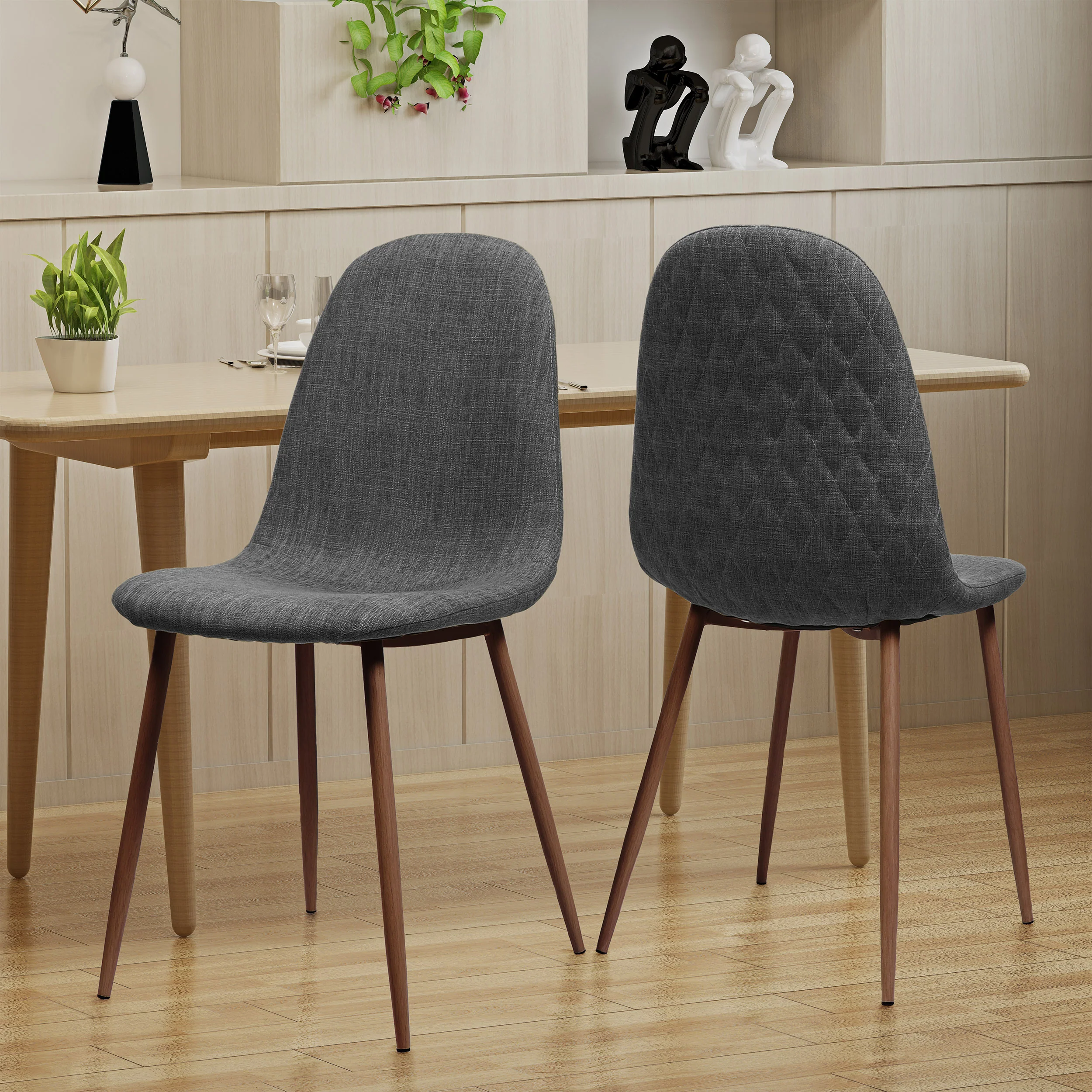 Sherdan Mid Century Fabric Dining Chairs with Wood Finished Legs - Set of 2 - furnishings