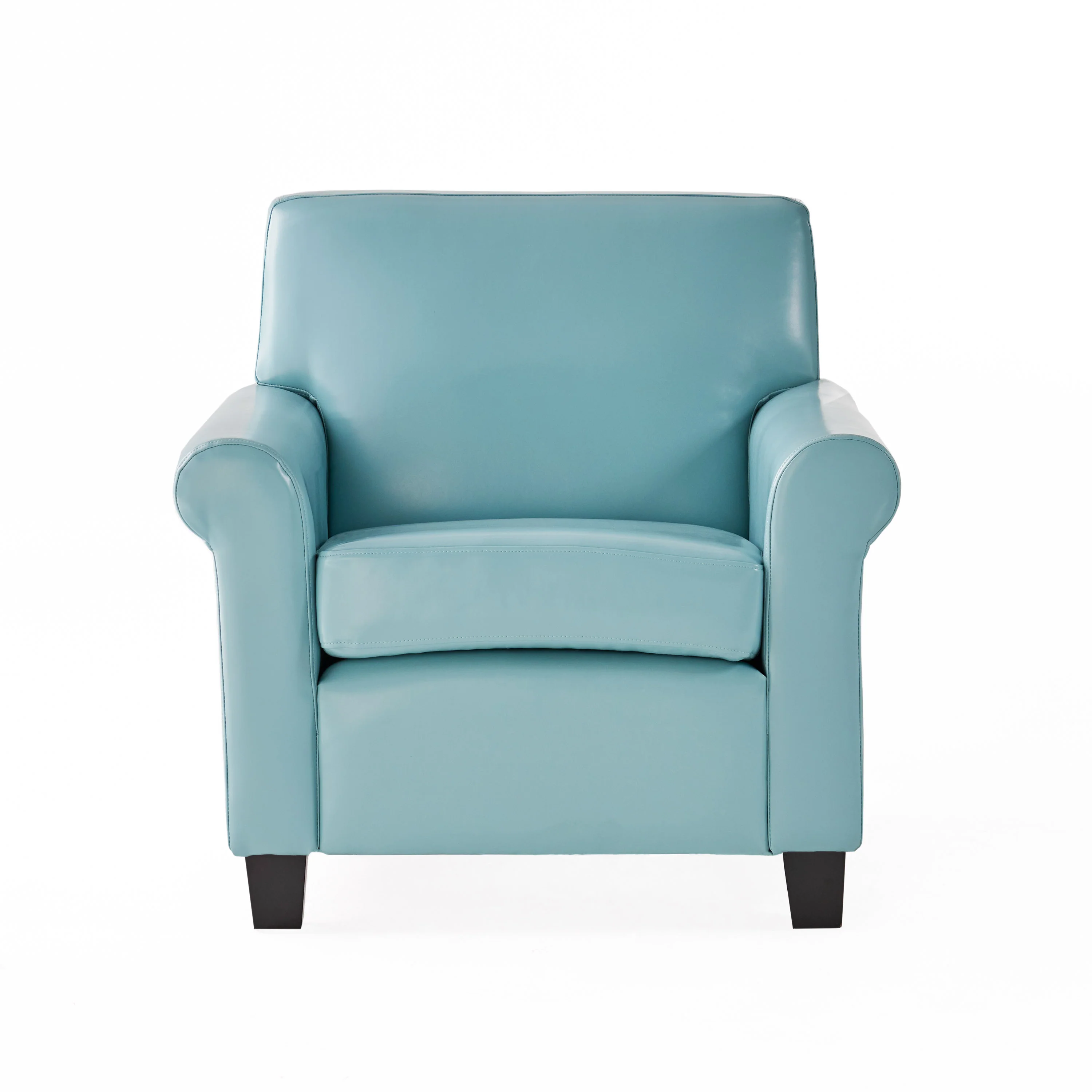Addison Contemporary Teal Blue Leather Club Chair with Scrolled Arms - furnishings