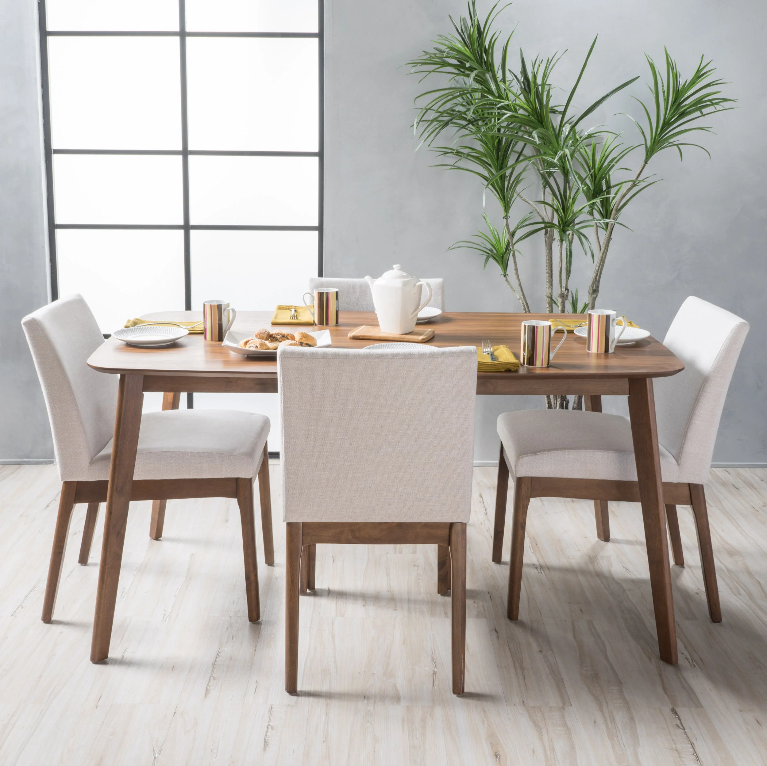 Katherine Mid Century Fabric & Wood Finish 5 Piece Dining Set - furnishings