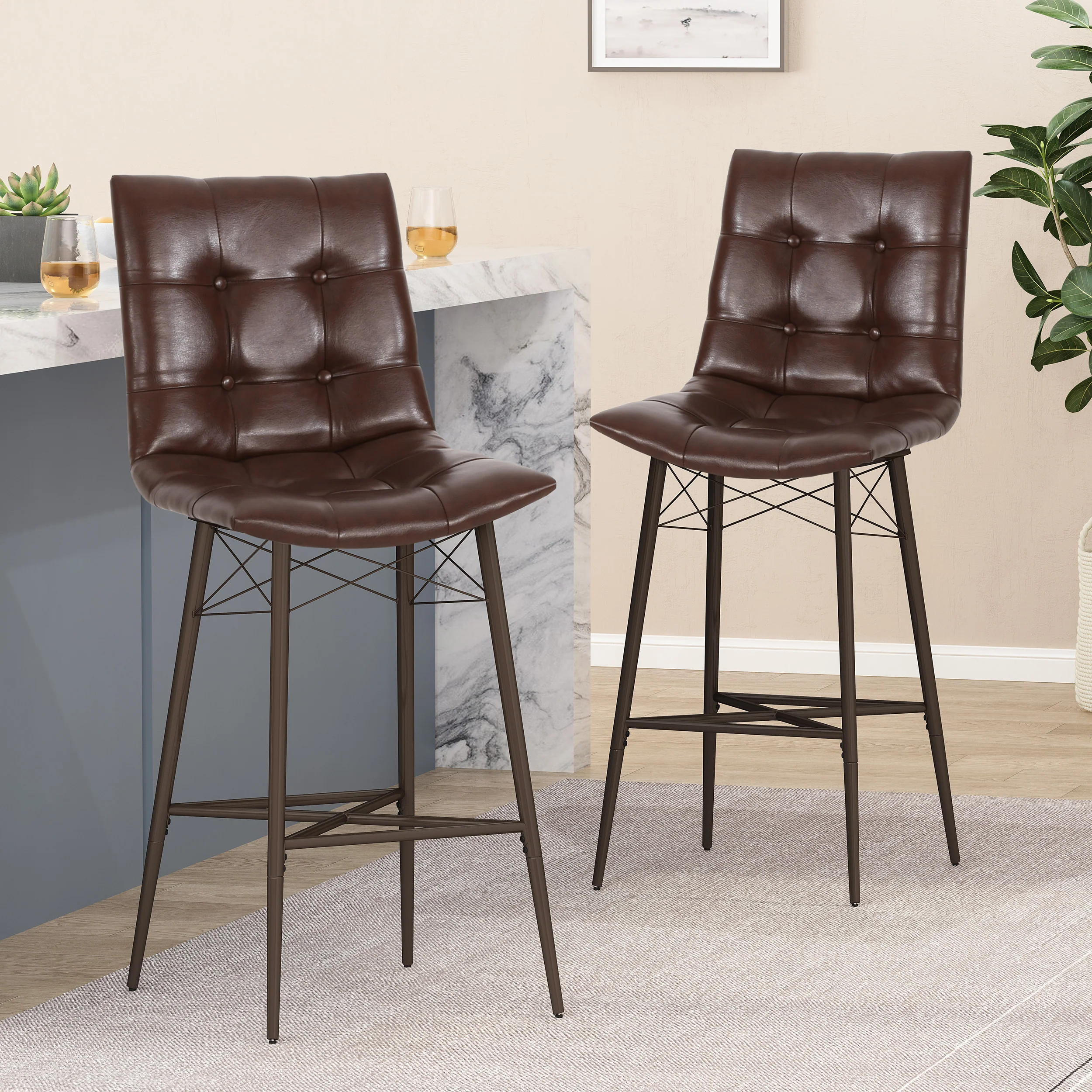 Brayer Contemporary Tufted Barstools, Set of 2 - furnishings