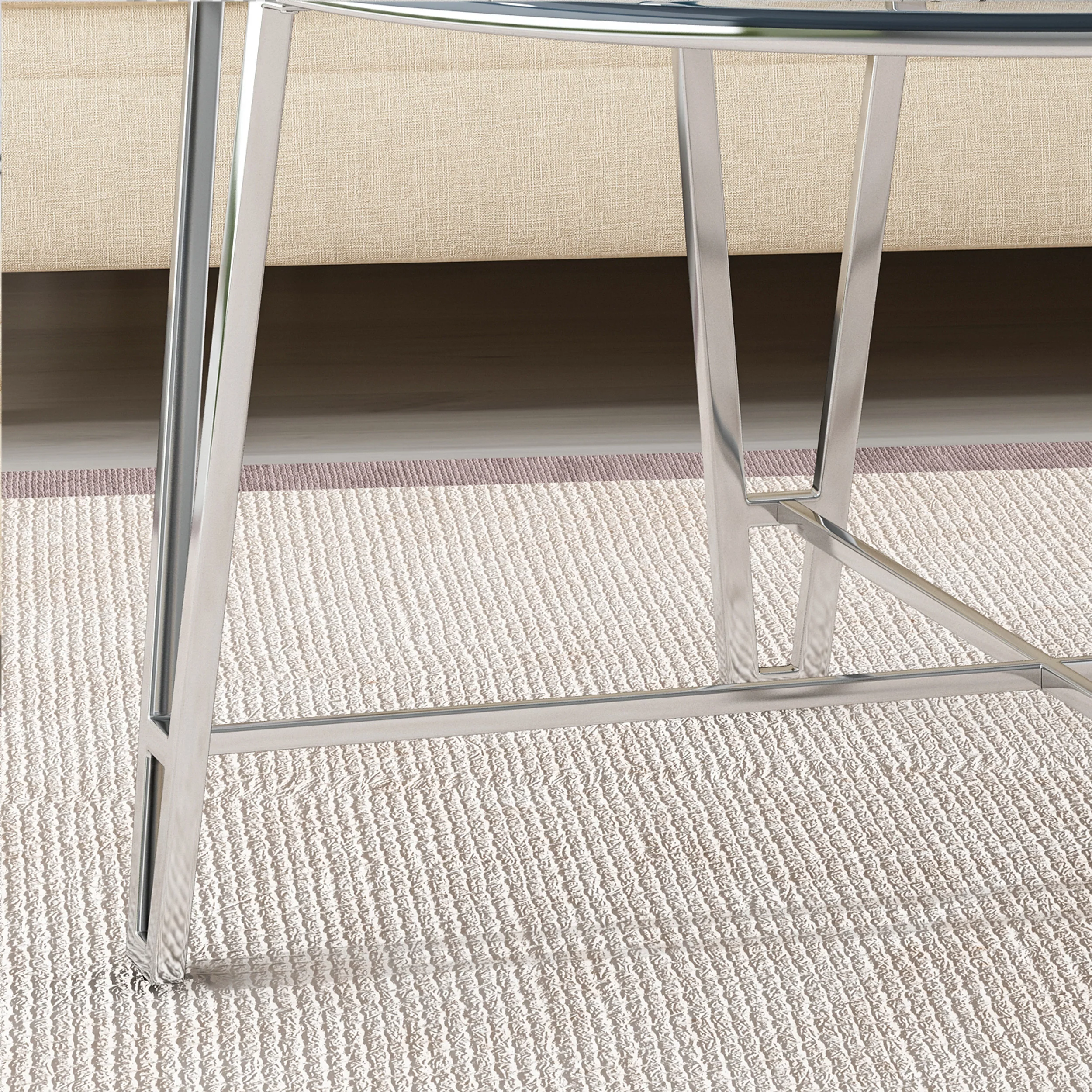 Tylenn Modern Iron Coffee Table with Round Tempered Glass Top, Silver - furnishings