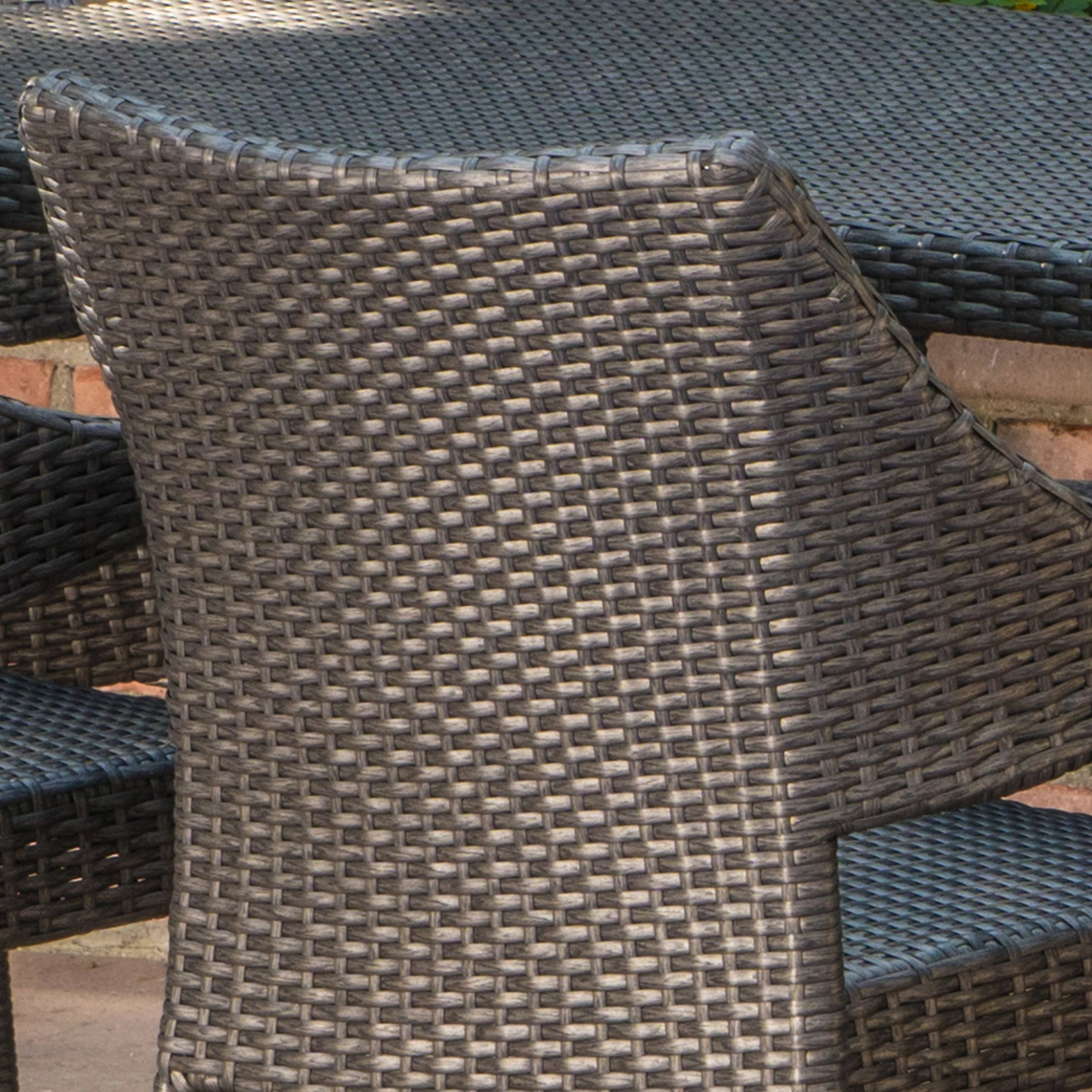 Durango Outdoor 7 Piece Gray Wicker Rectangular Dining Set with Stacking Chairs - furnishings
