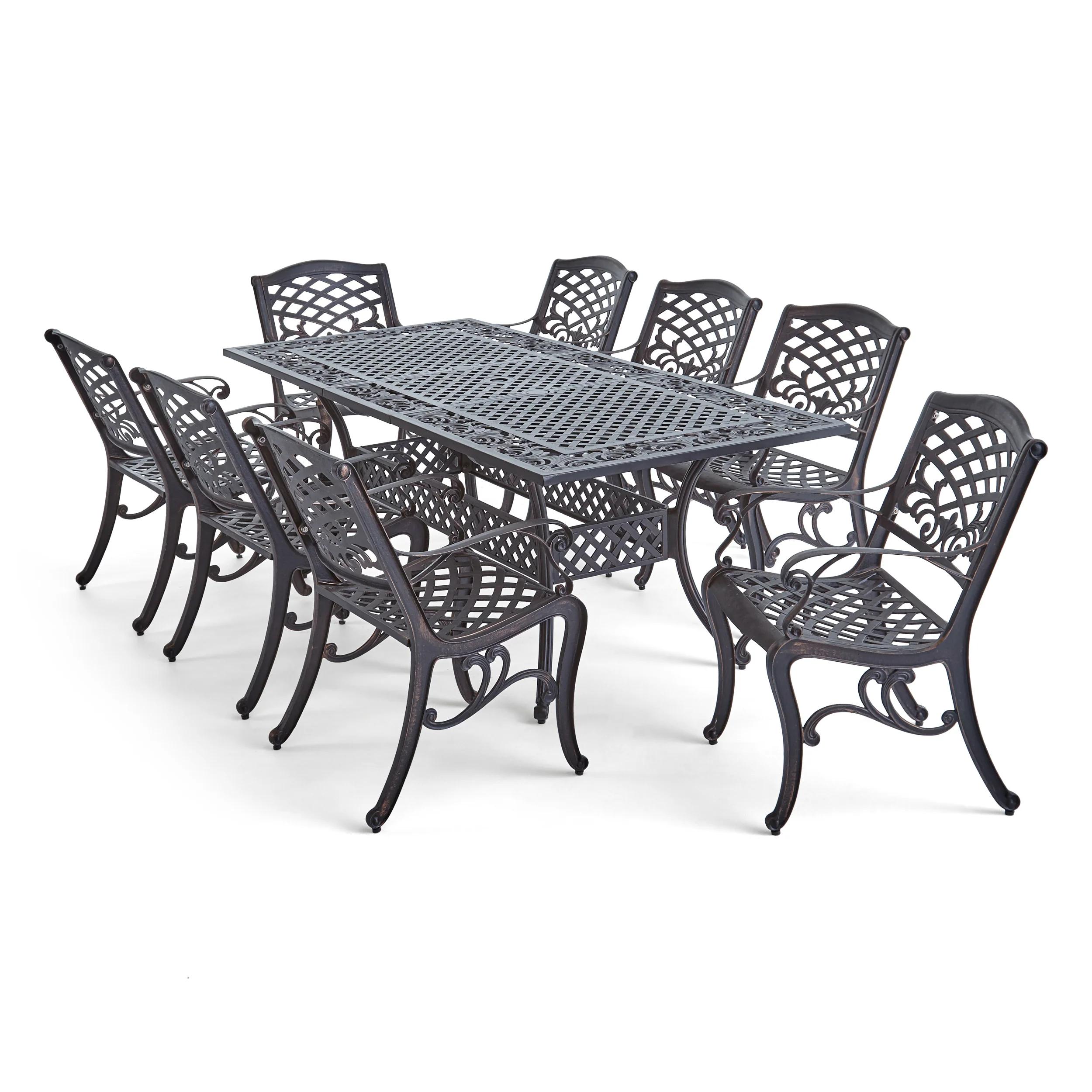Honolulu 8-Seater Outdoor Cast Aluminum Dining Set with Expandable Table - furnishings
