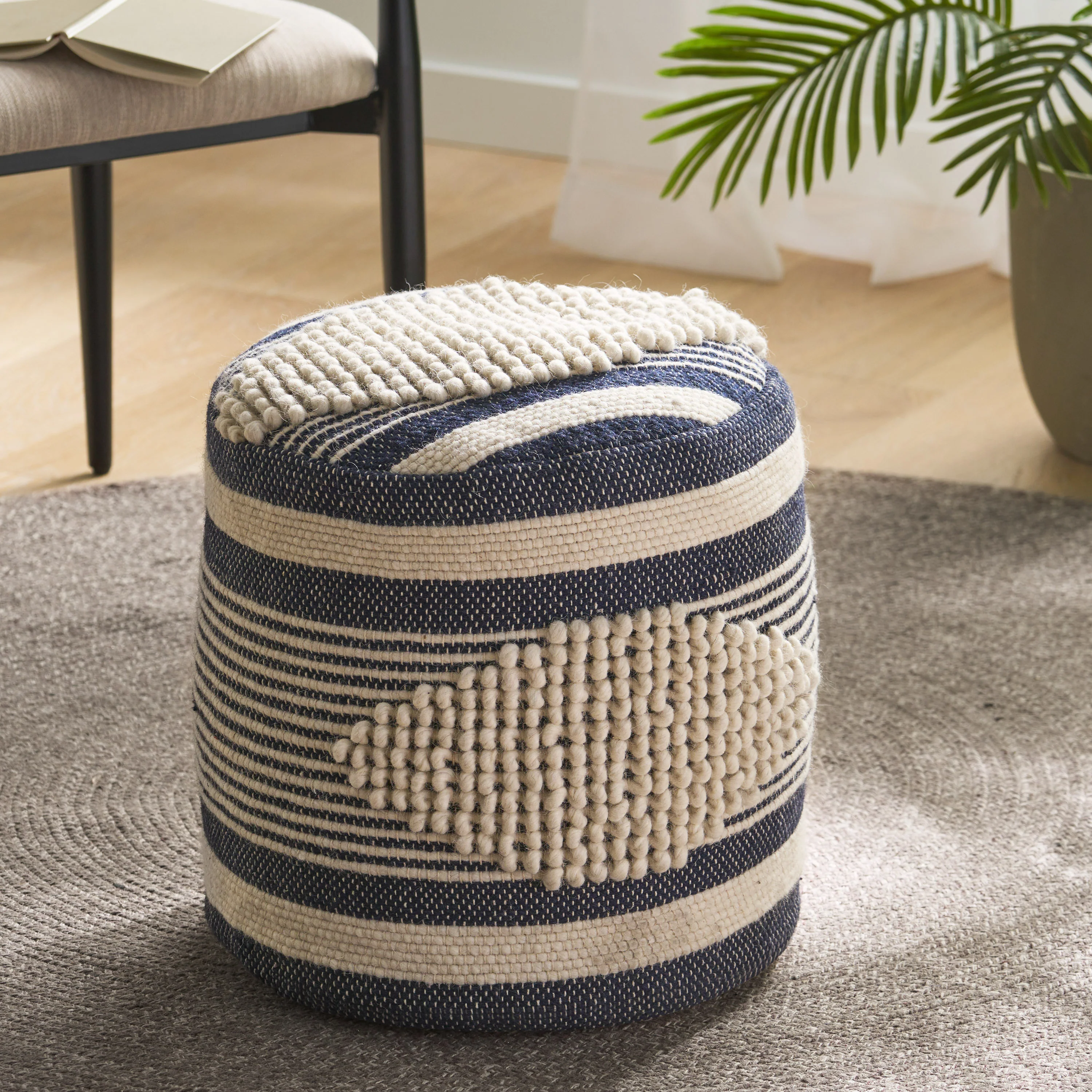 Villard Boho Handcrafted Fabric Cylinder Pouf - furnishings