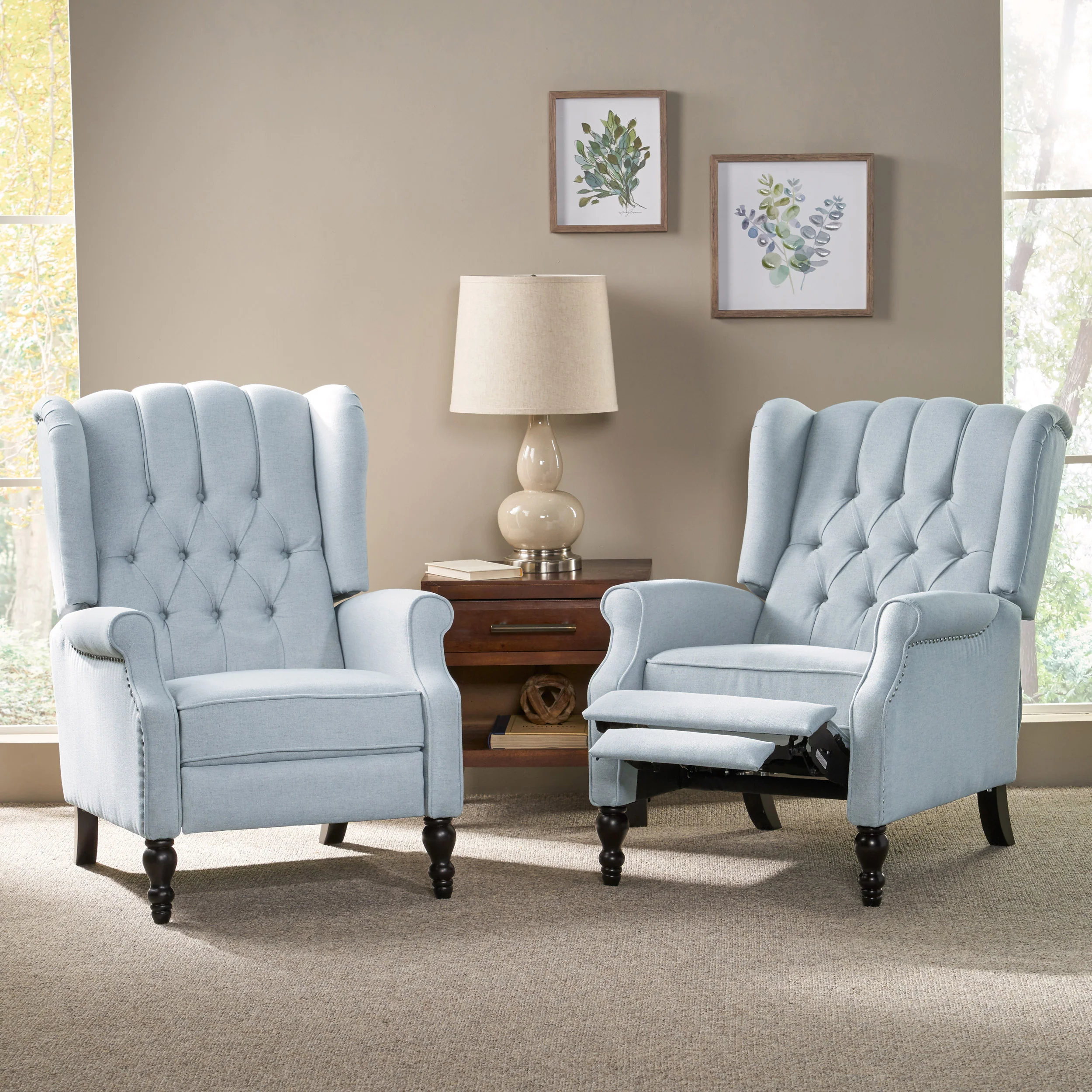 Elizabeth Contemporary Tufted Fabric Recliner (Set of 2) - furnishings