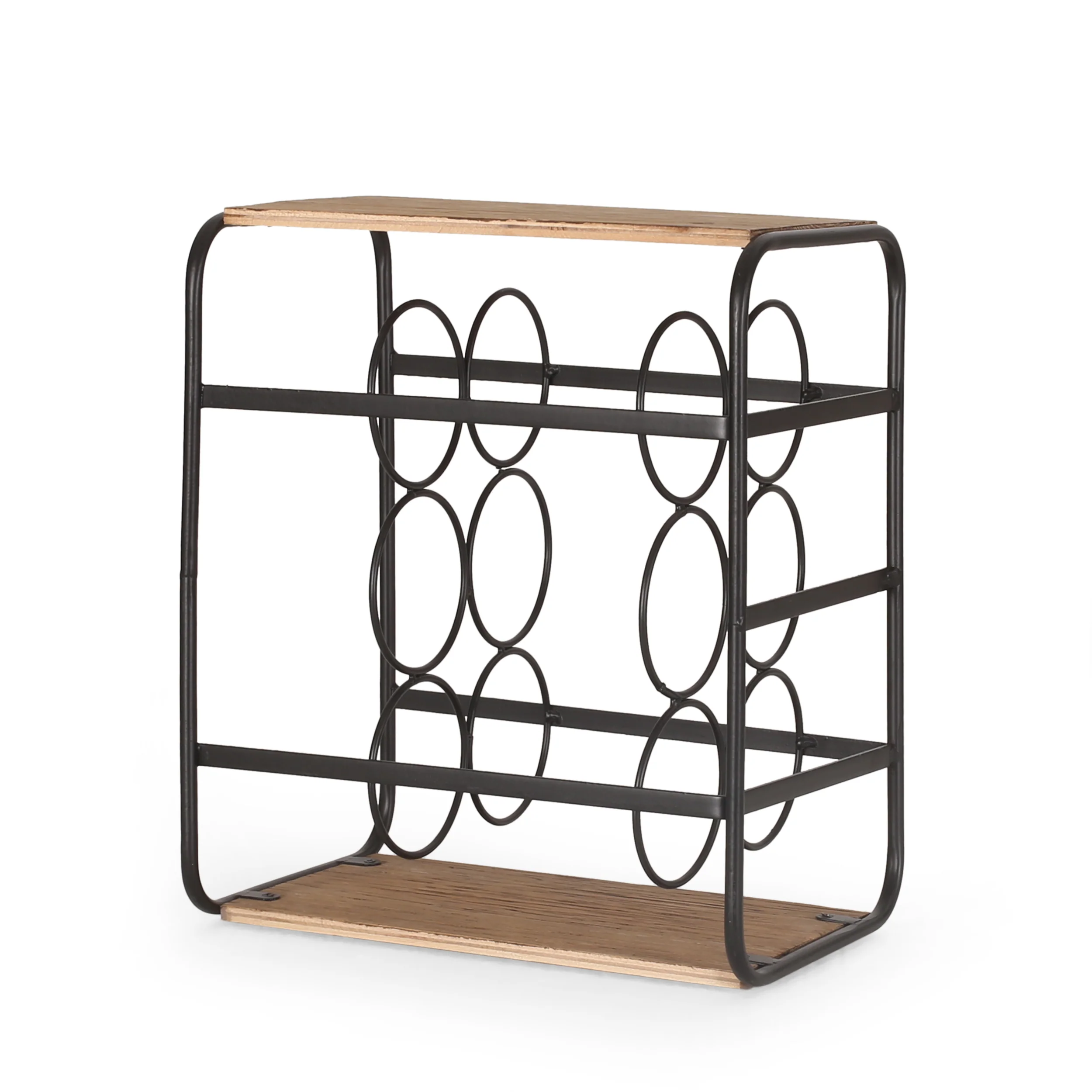 Gurnett Modern Industrial 6 Bottle Tabletop Wine Rack, Natural and Black - furnishings