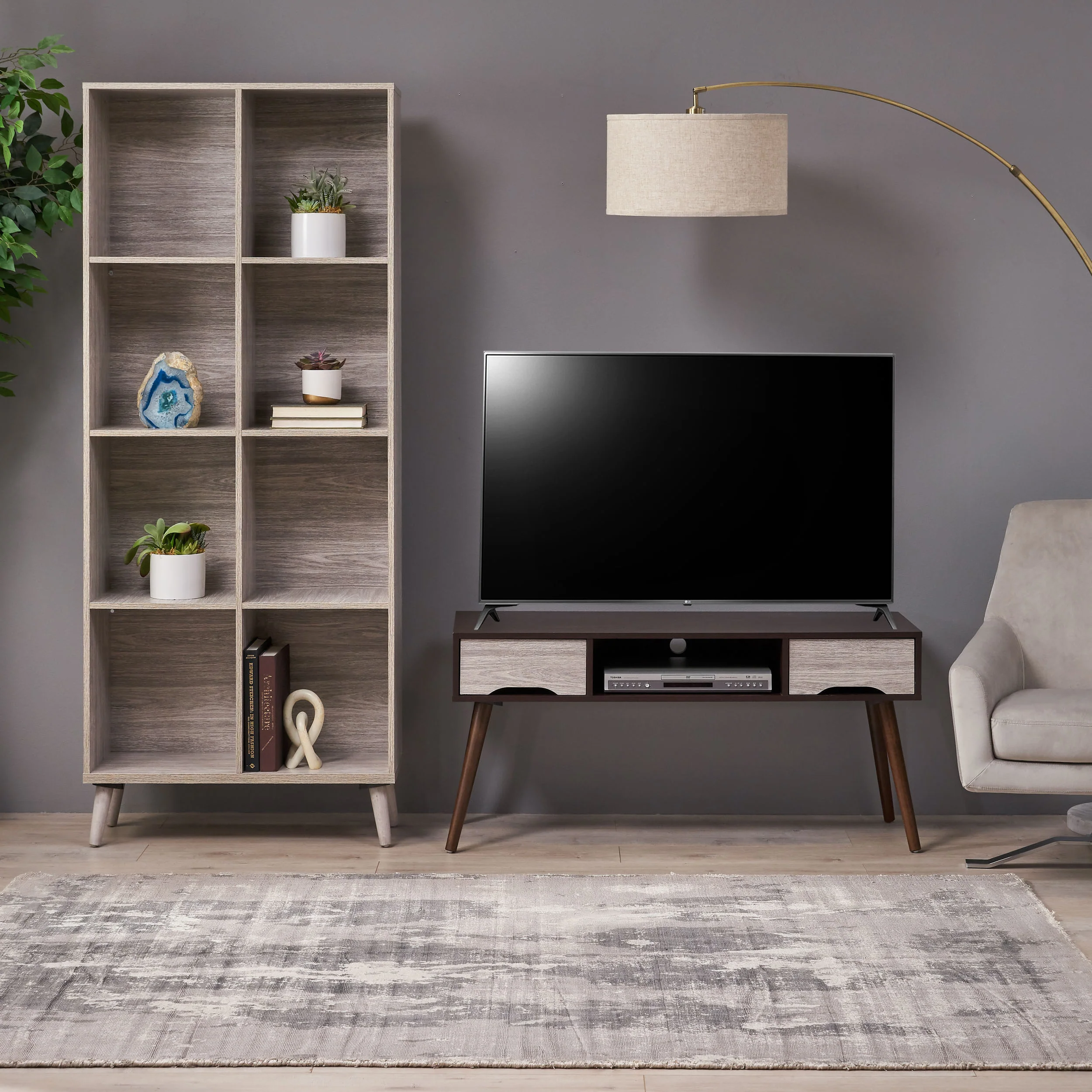Irene Mid Century 2 Piece TV Stand & Bookcase Set - furnishings