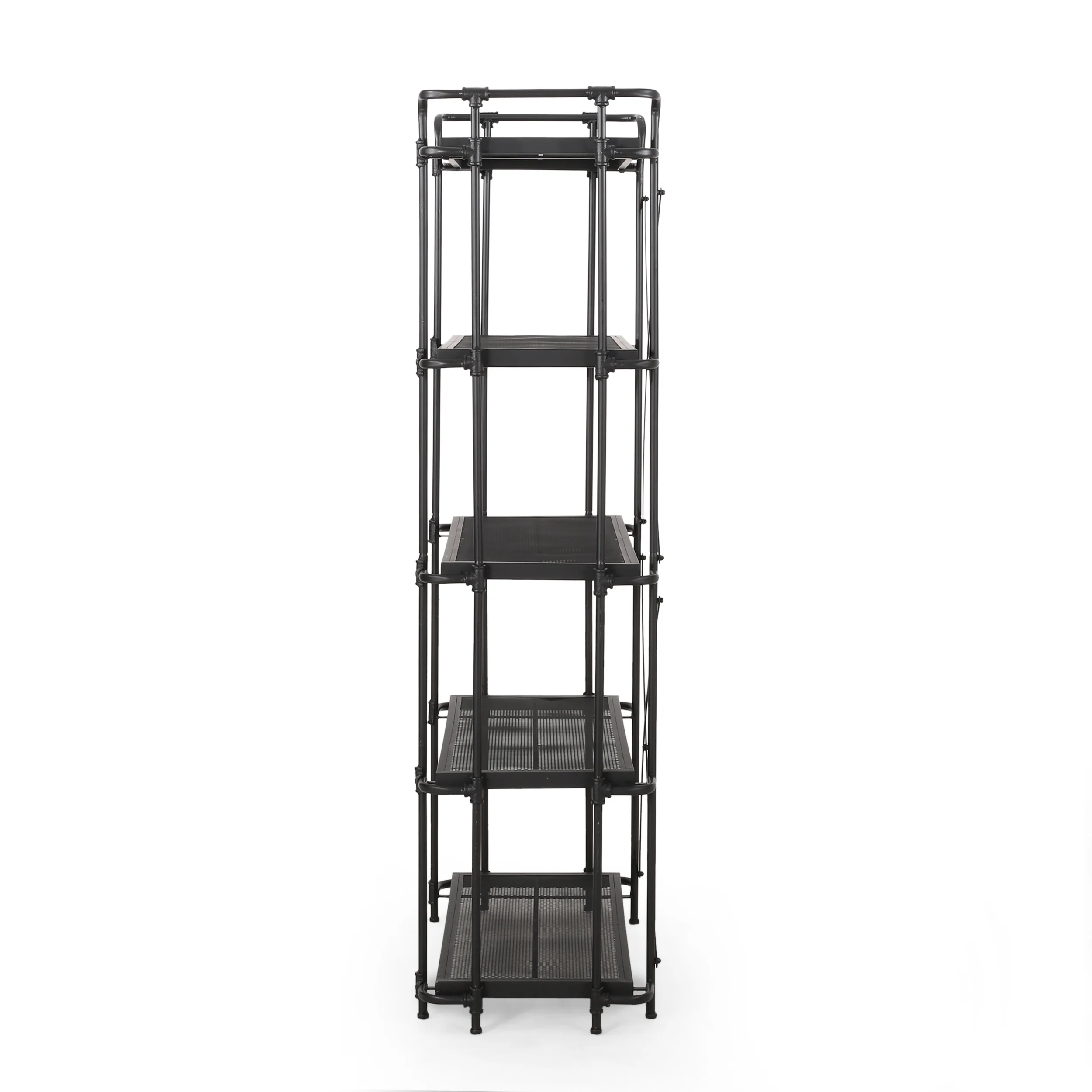 Kayla Indoor/Outdoor Industrial Iron Mesh 5 Shelf Bookcase, Matte Black - furnishings