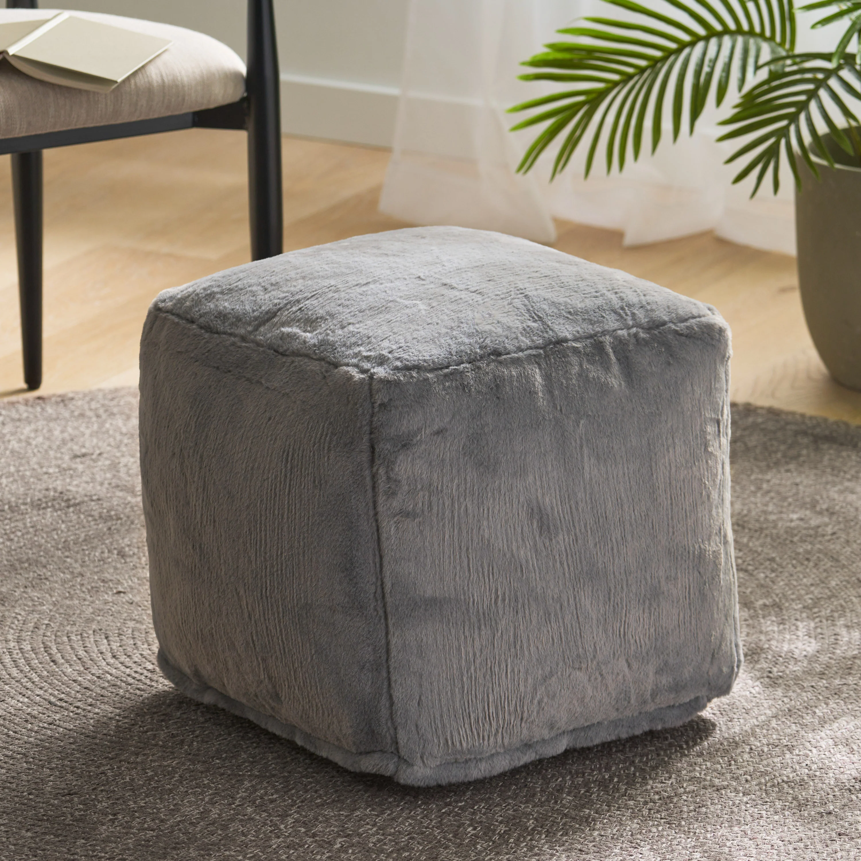 Pickerel Modern Glam Faux Fur Cube Pouf - furnishings