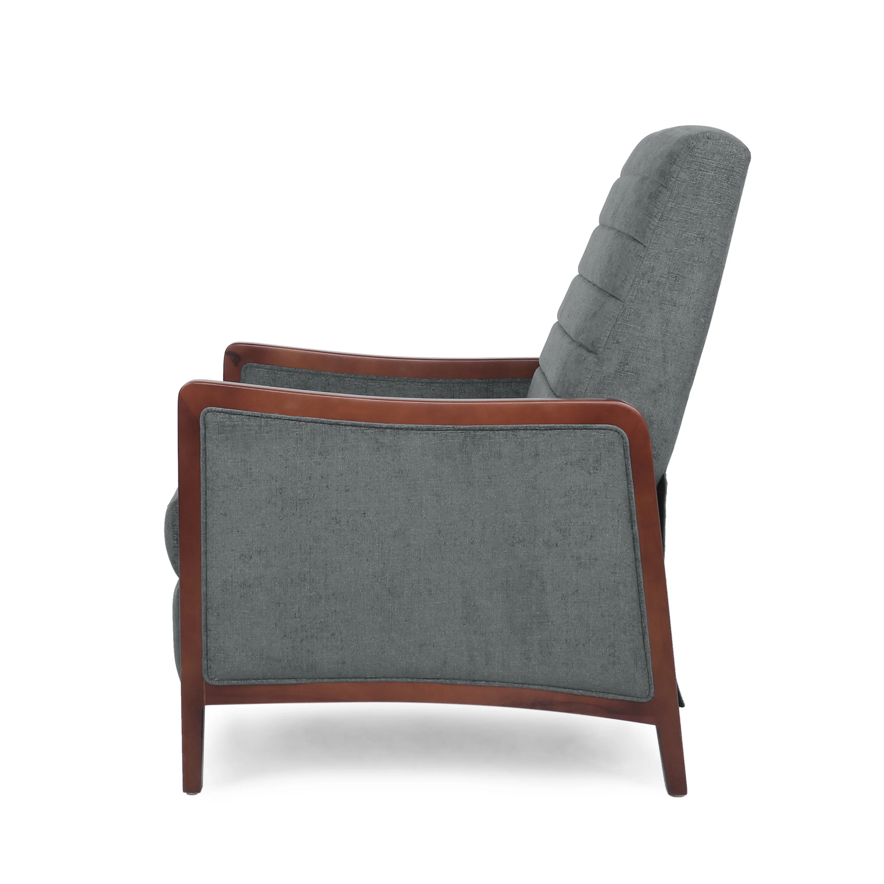 Mendota Mid Century Modern Fabric Channel Stitch Wood Pushback Recliner - furnishings