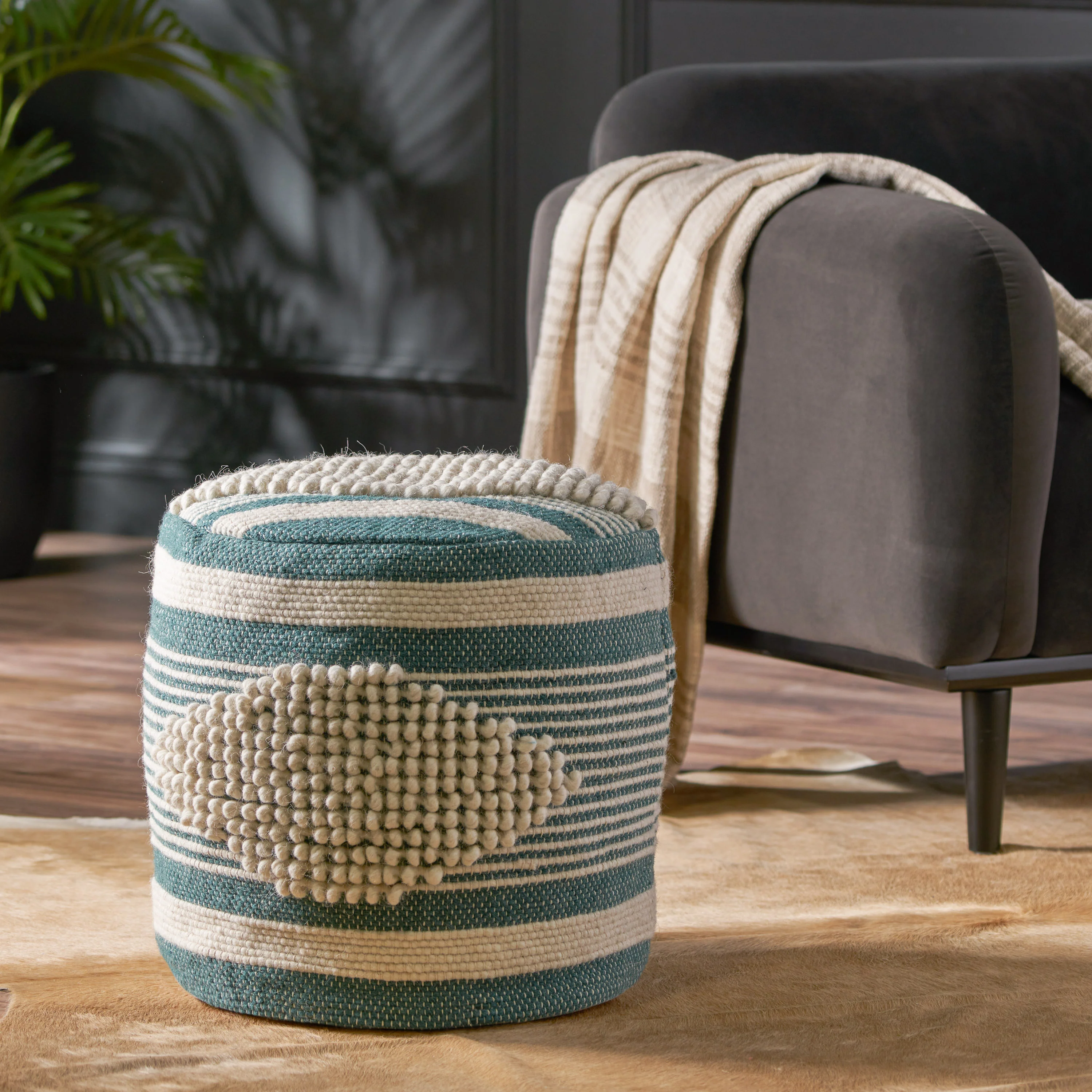 Villard Boho Handcrafted Fabric Cylinder Pouf - furnishings