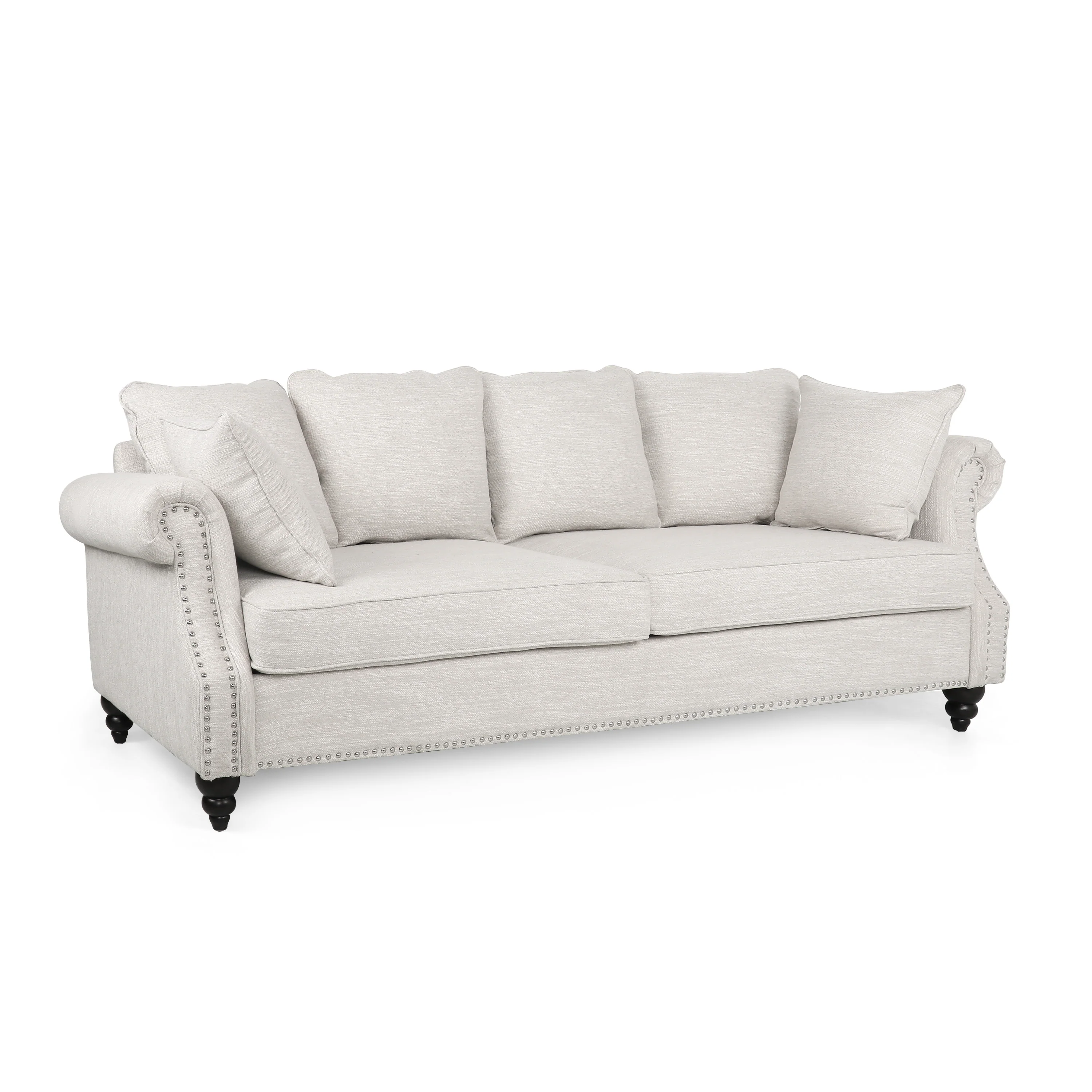 Bonny Contemporary Fabric Pillowback 3 Seater Sofa with Nailhead Trim - furnishings