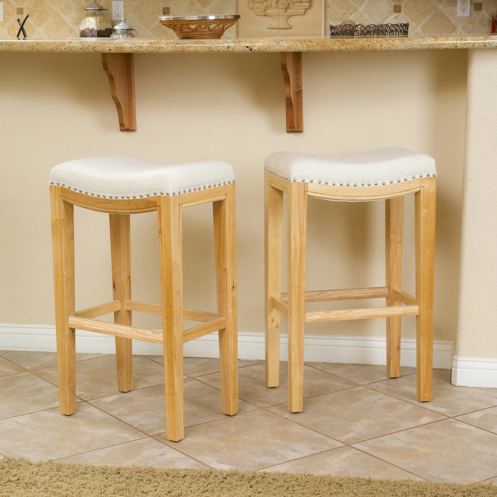 Jaeden Beige Backless 30-Inch Bar Stools (Set of 2) - furnishings