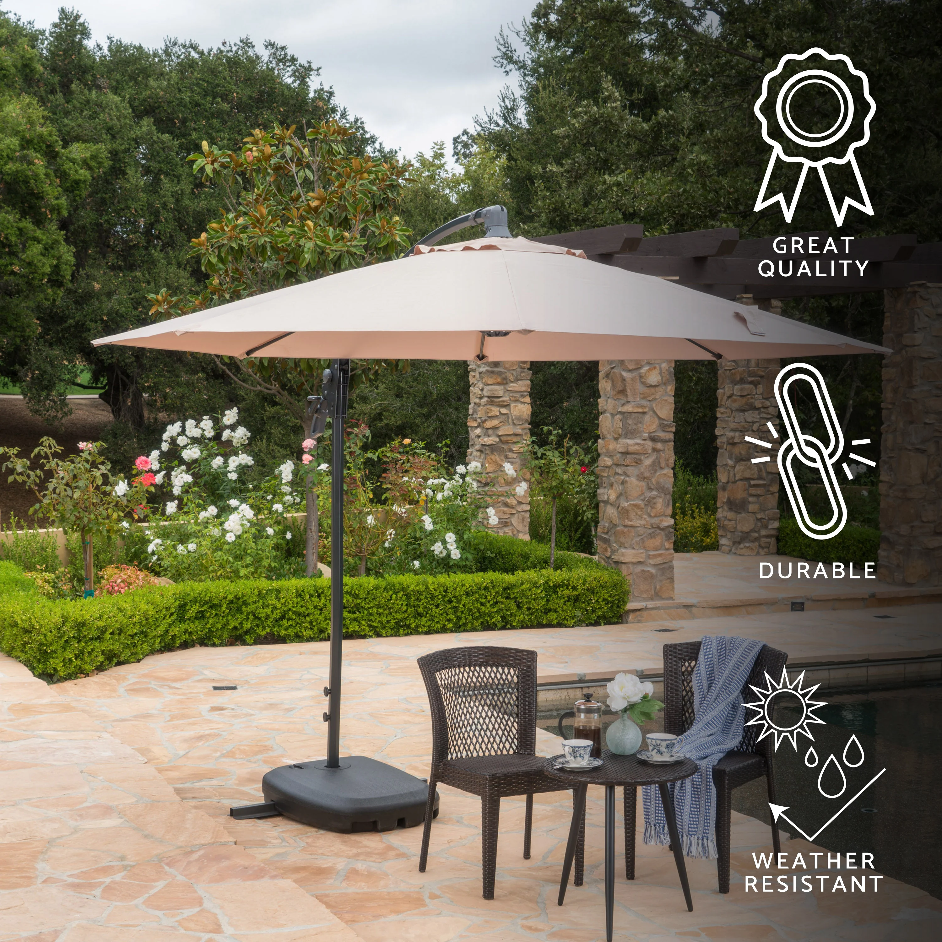Sahara Outdoor Water Resistant Canopy w/ Plastic Base Aluminum Pole - furnishings