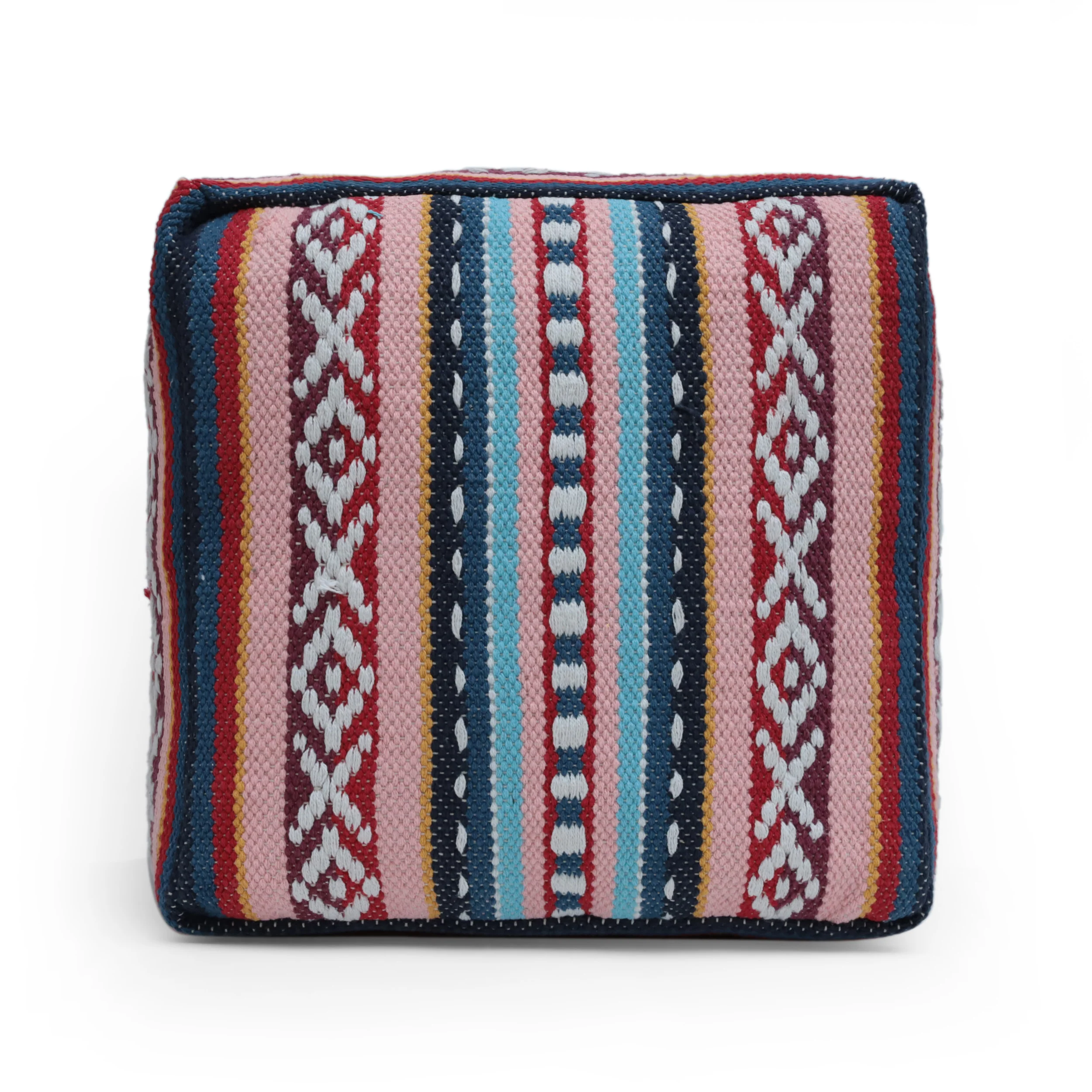 Hilliard Boho Handcrafted Peruvian Print Cube Pouf - furnishings