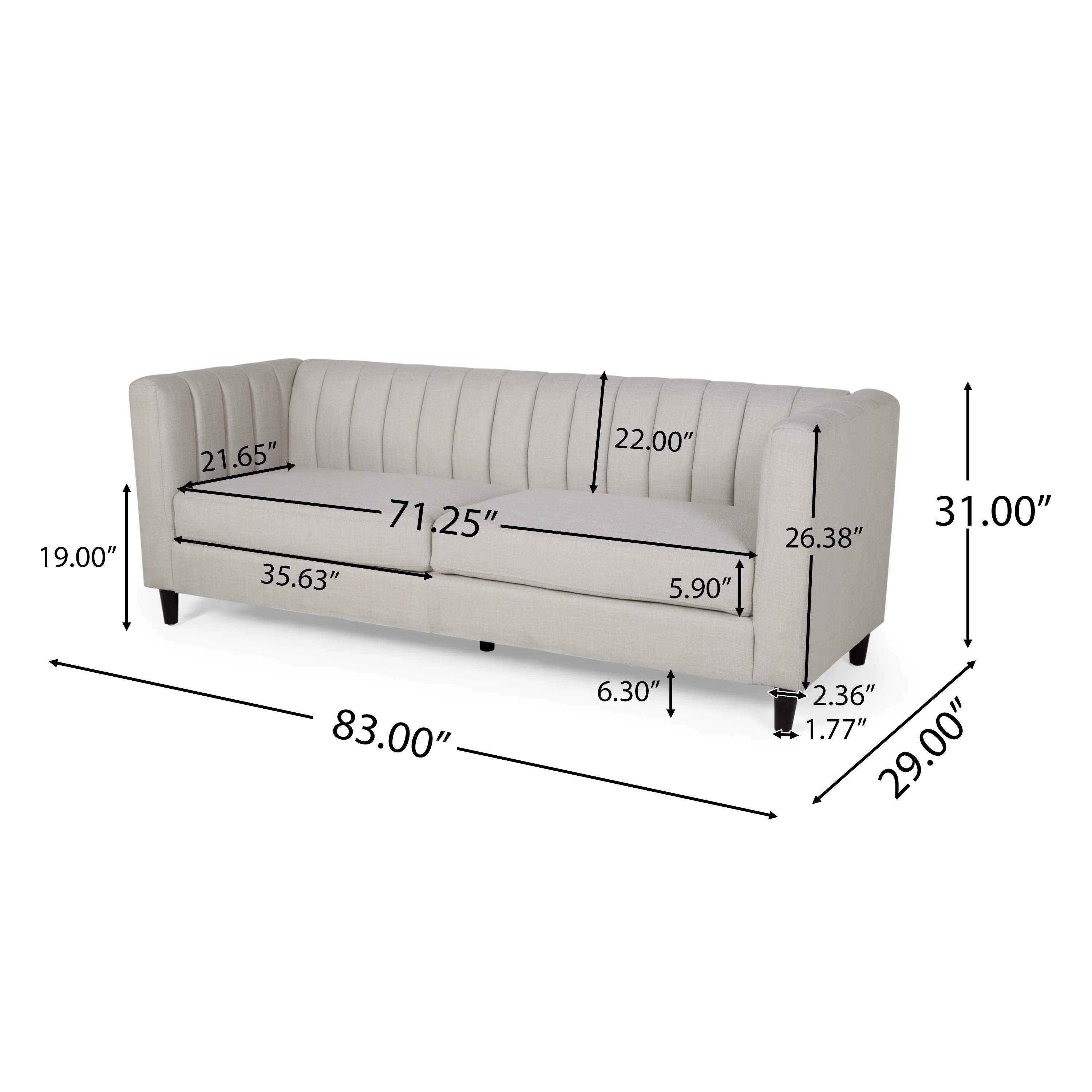 Darlin Contemporary Channel Stitched Fabric 3 Seater Sofa - furnishings