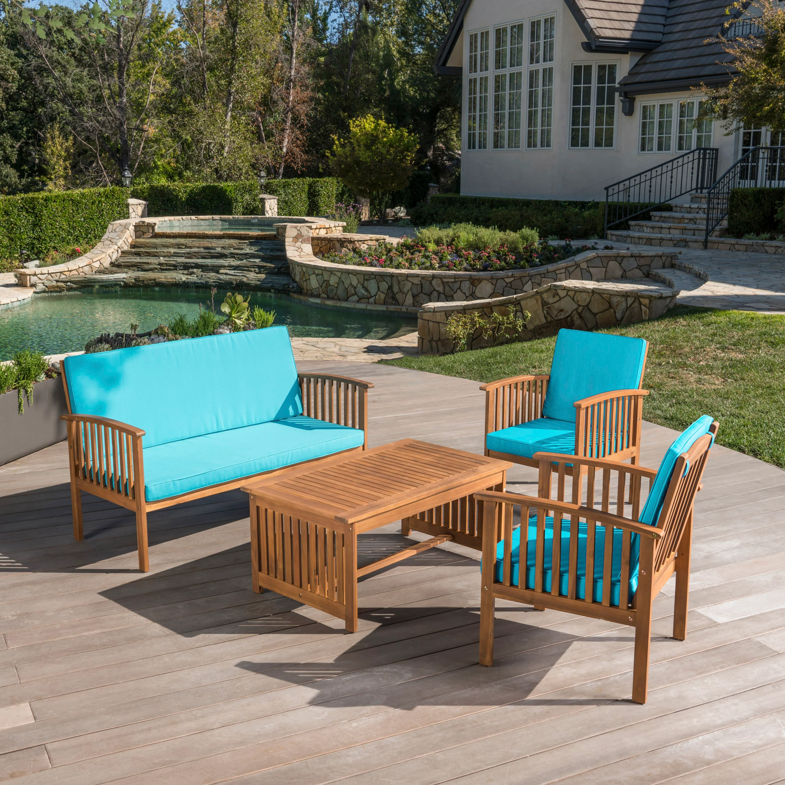 Cape Town Acacia Wood Outdoor Sofa Set - furnishings