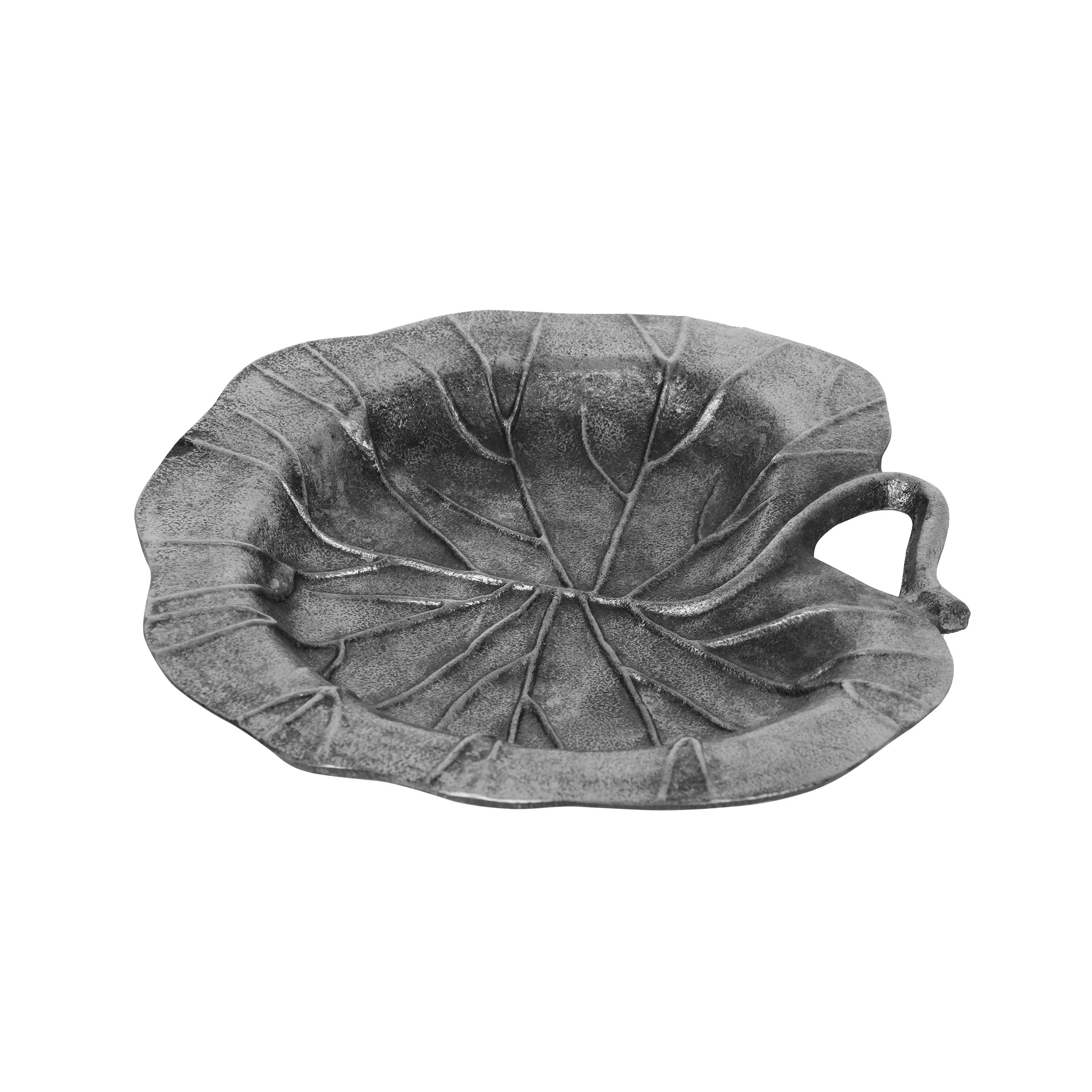 Verano Handcrafted Aluminum Decorative Leaf Plate, Antique Nickel - furnishings