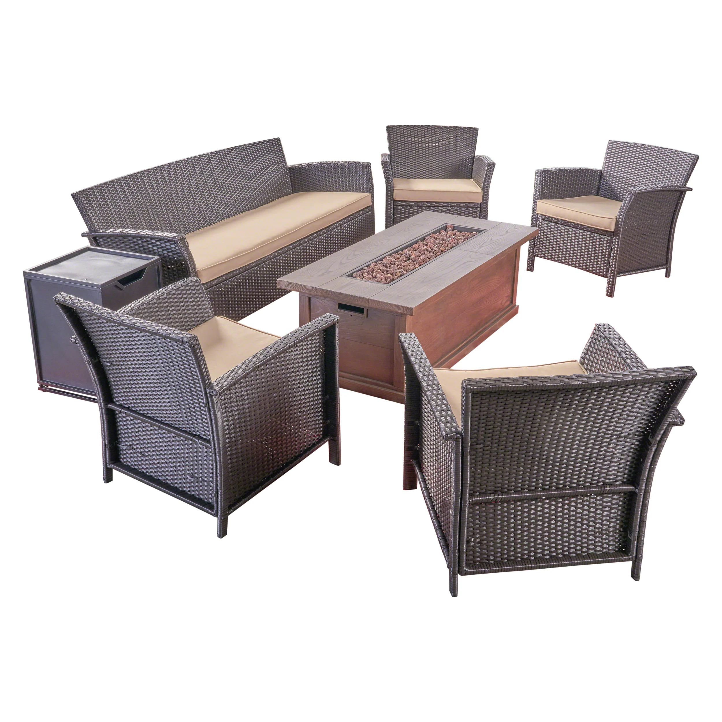 Mason Outdoor 4-Seater Wicker Chat Set with Fire Pit - furnishings