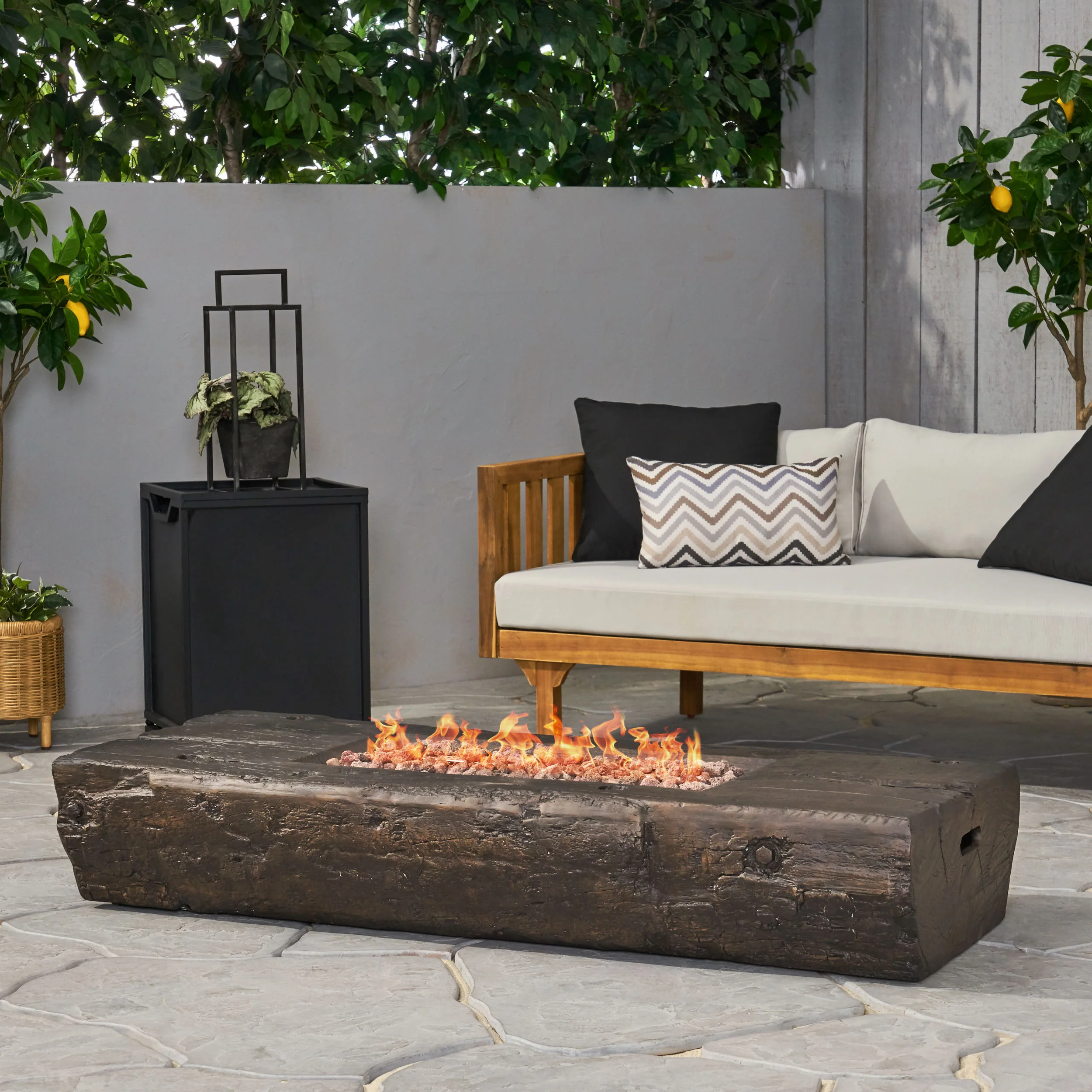 Carolina Faux Wood Slab Rectangular Propane Fire Pit - furnishings
