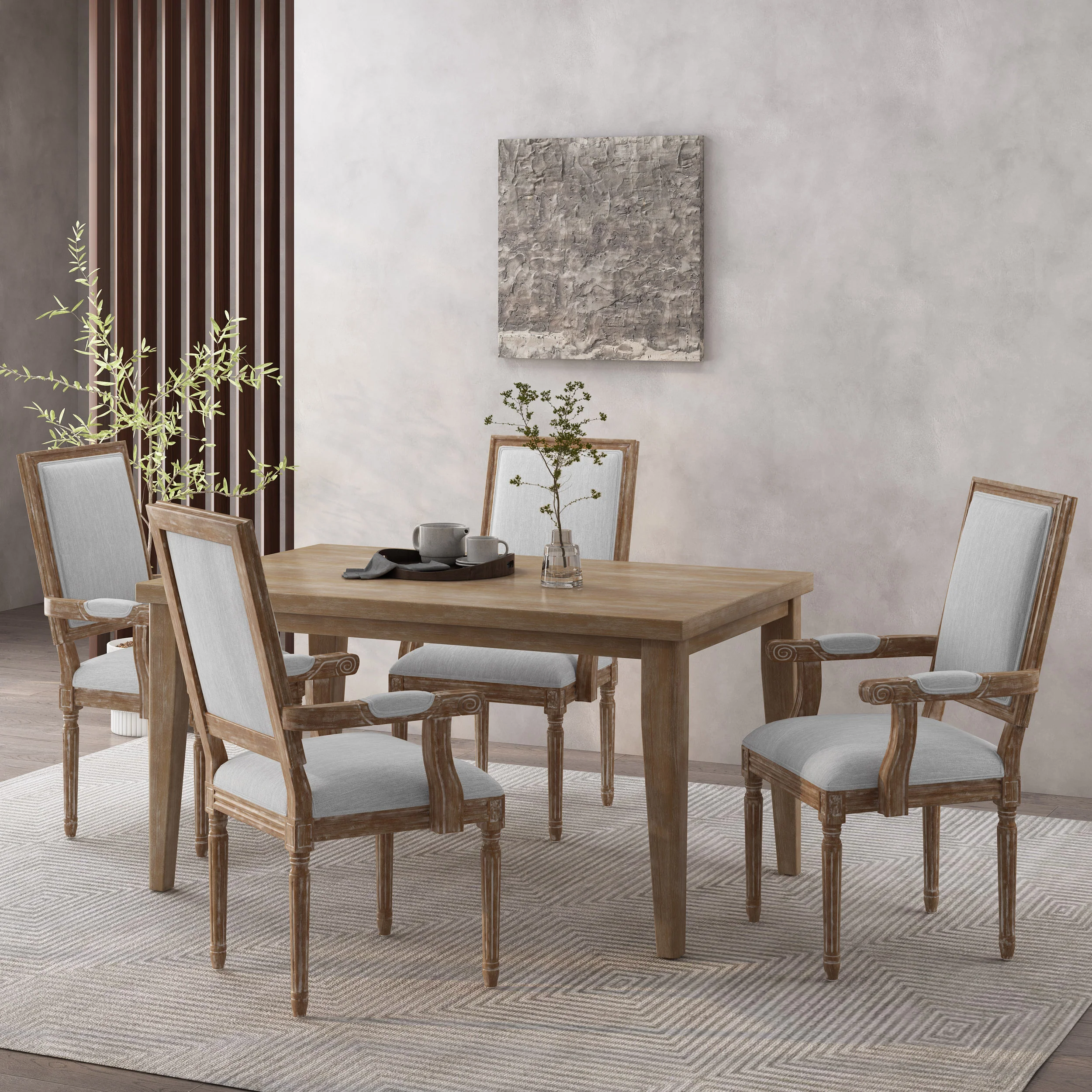 Ashlyn French Country Fabric Upholstered Wood Dining Chairs, Set of 4 - furnishings