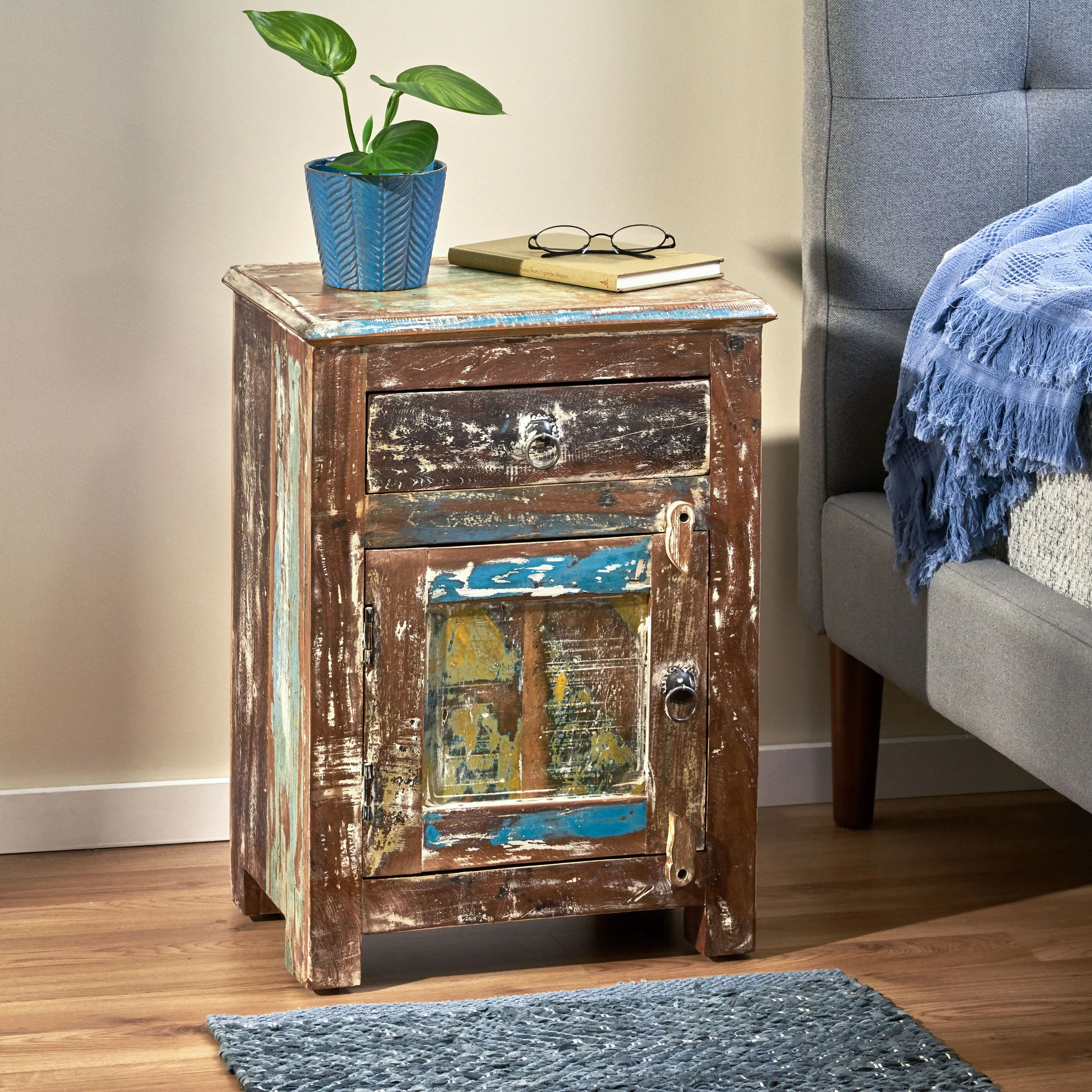 Screven Boho Handcrafted Wood Nightstand - furnishings