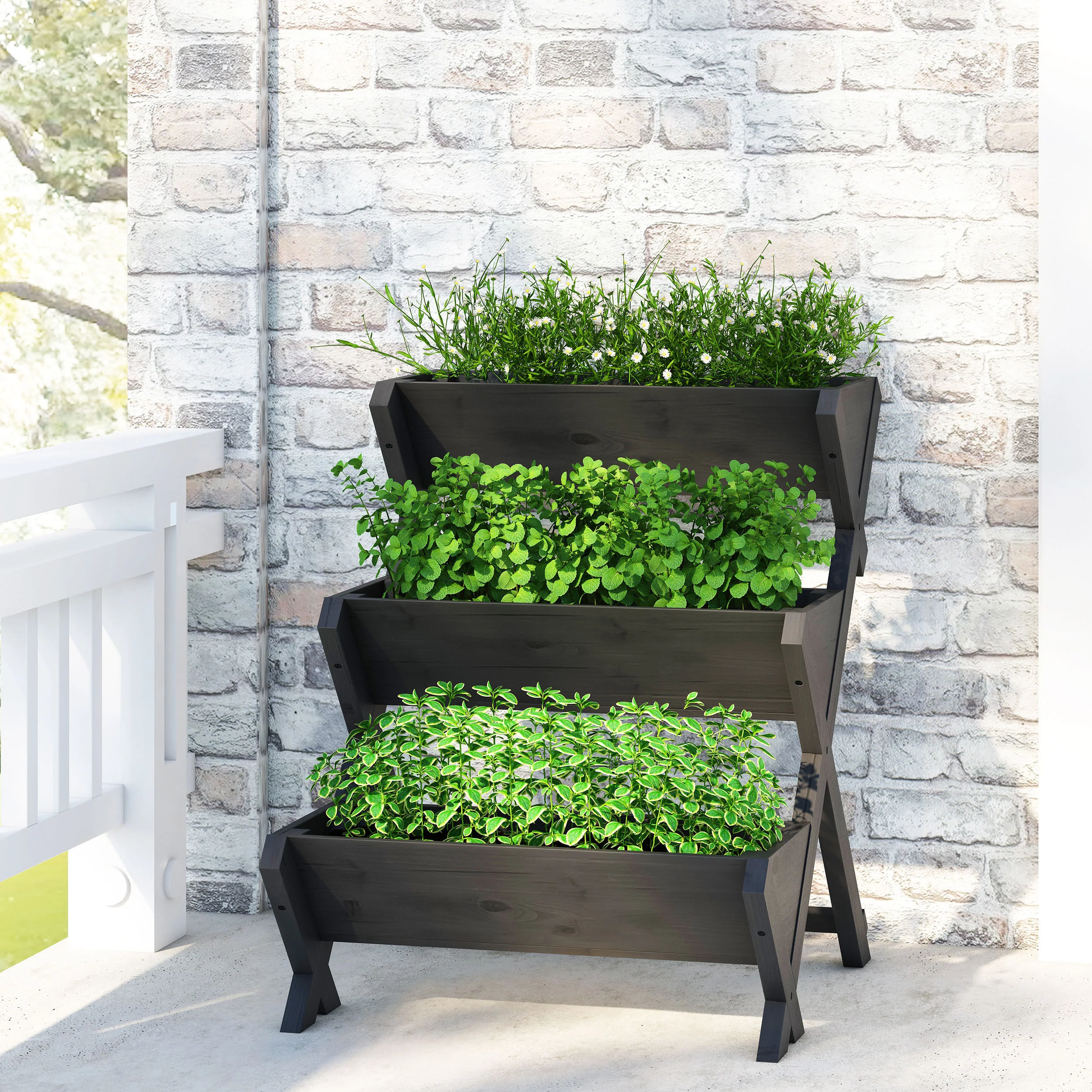 Regina Outdoor Firwood 3 Tiered Plant Stand - furnishings