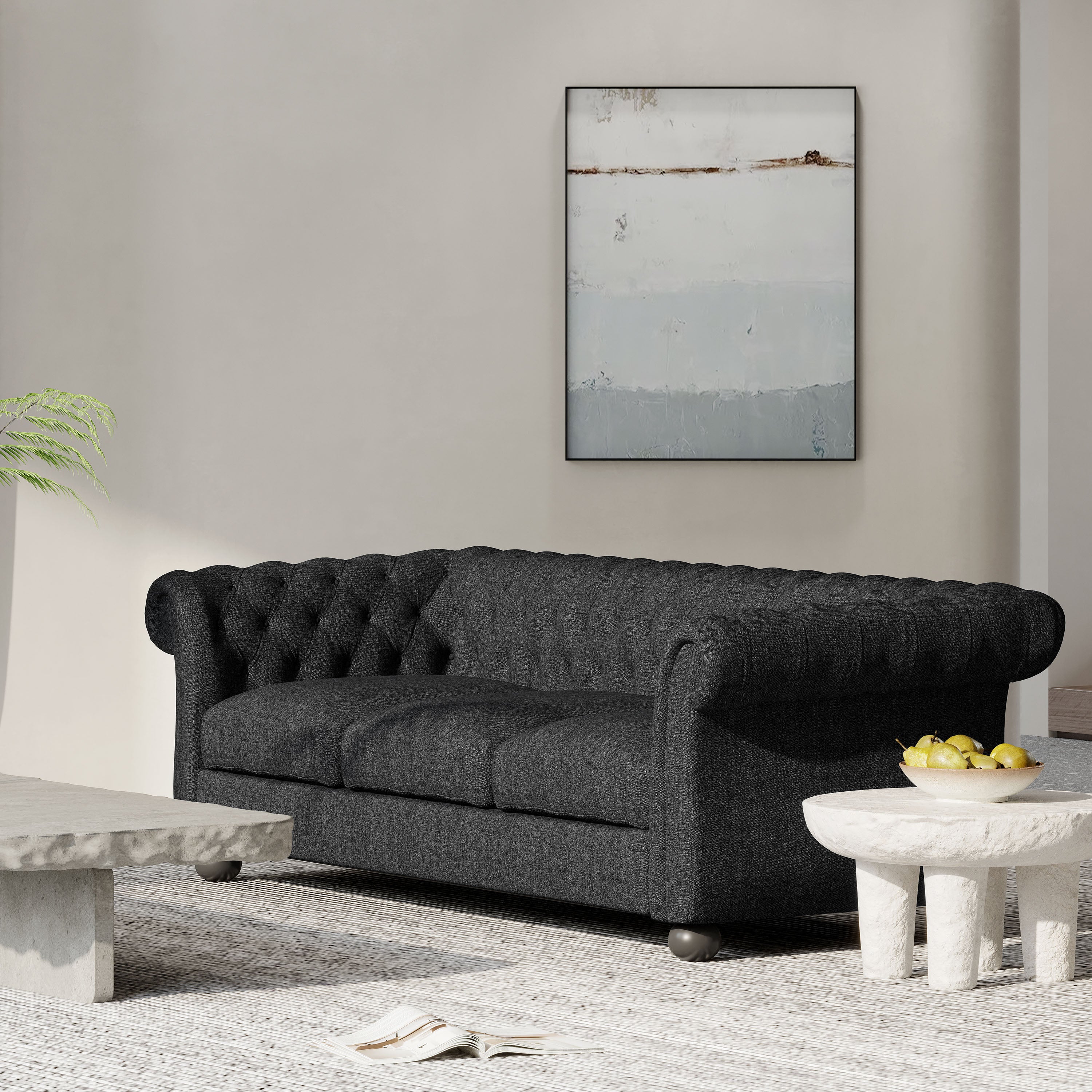 Nystrom Chesterfield Fabric Tufted 3 Seater Sofa - furnishings