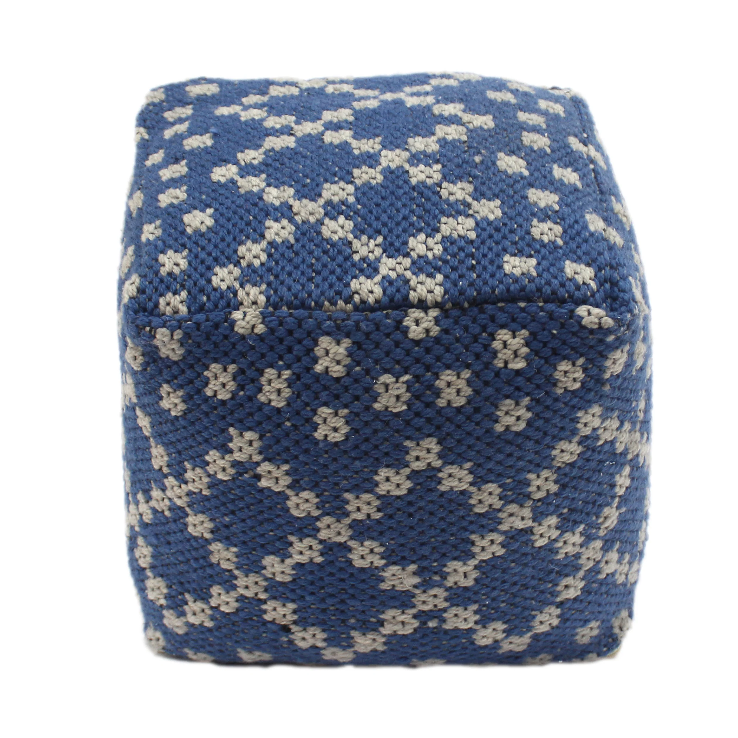 Harmony Cube Pouf, Boho, Blue and White Yarn - furnishings
