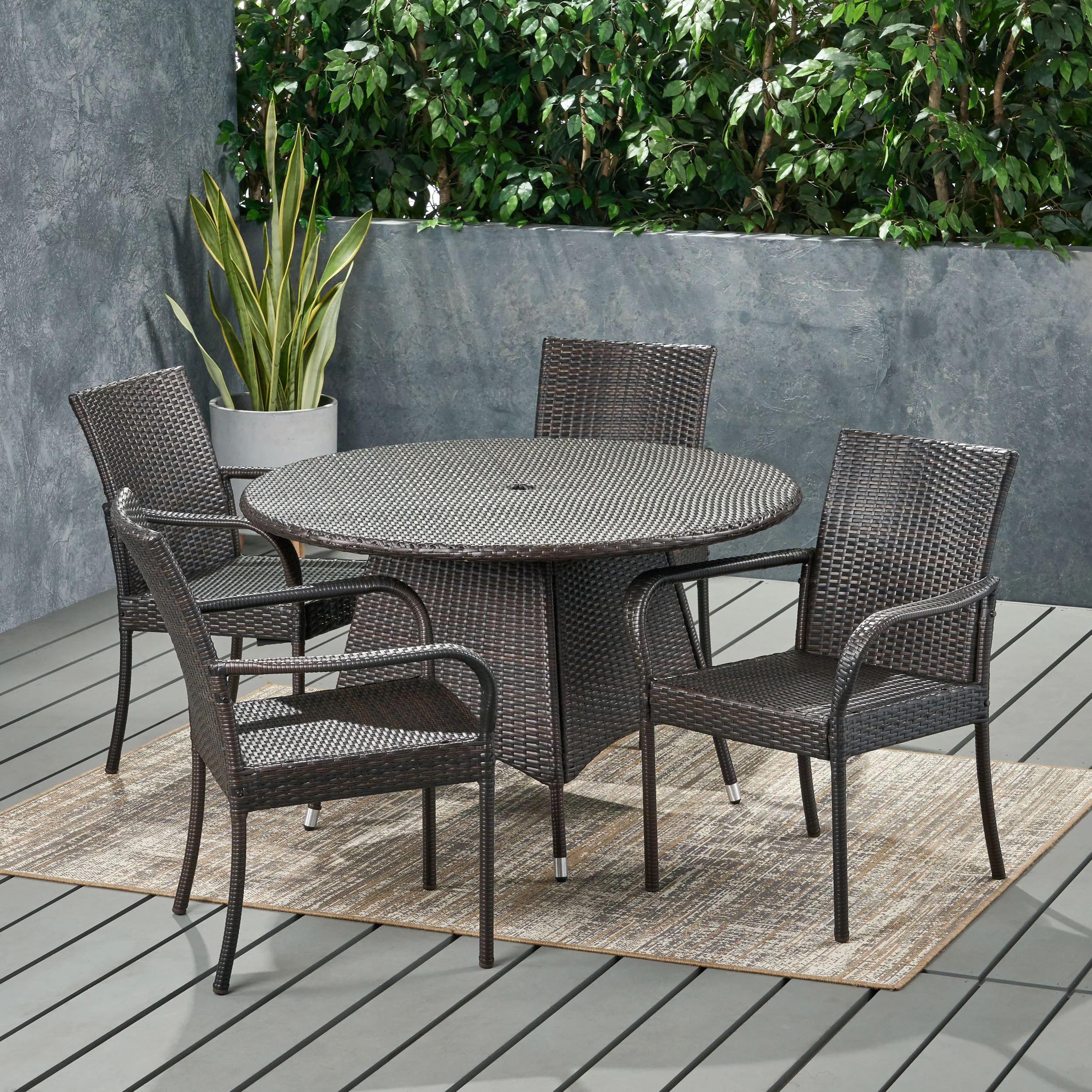 Zakyiah Outdoor Contemporary 4 Seater Wicker Dining Set - furnishings
