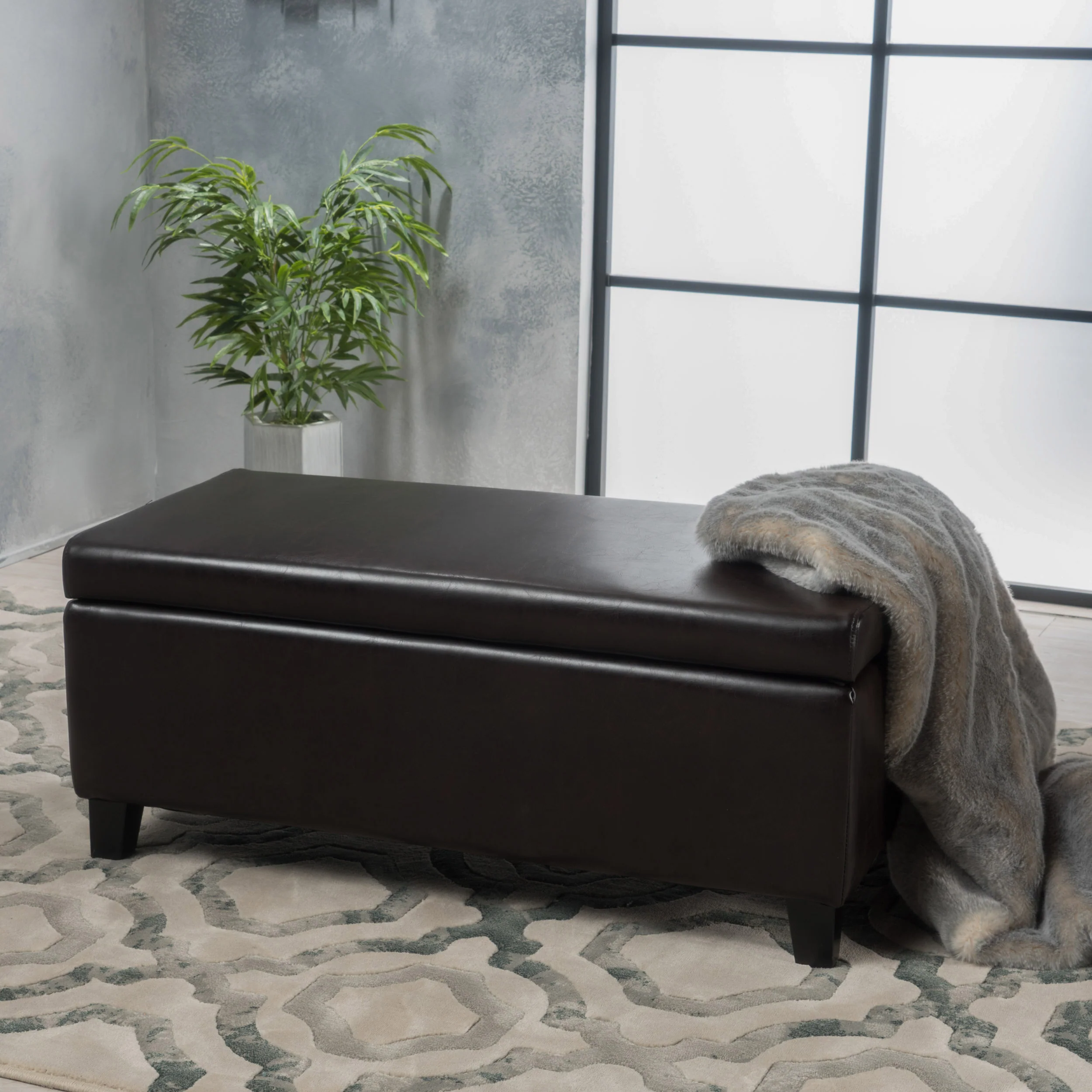Brianna Rectangle Leather Storage Ottoman Bench - furnishings
