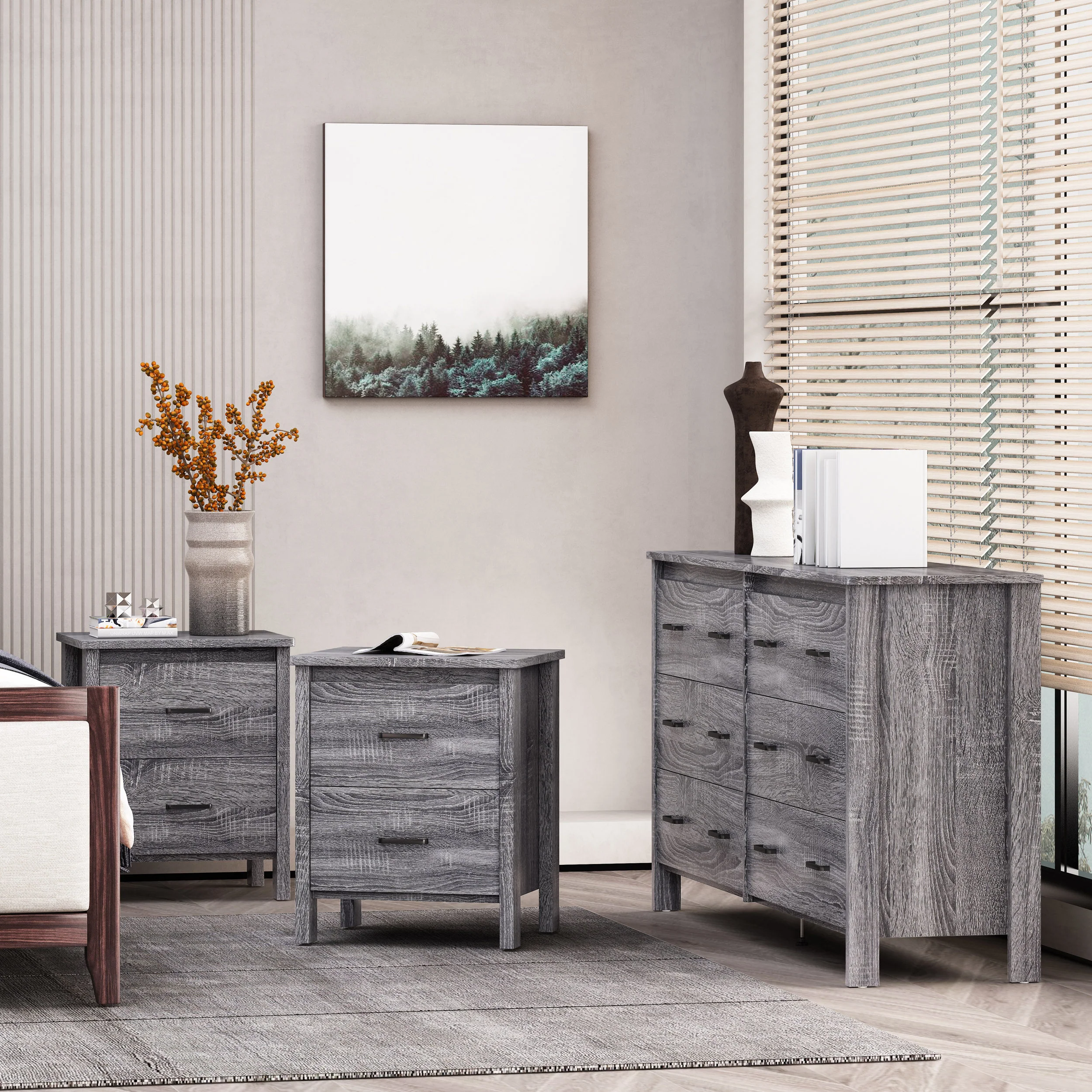 Titeca Contemporary 3 Piece Double Dresser and Nightstand Set - furnishings