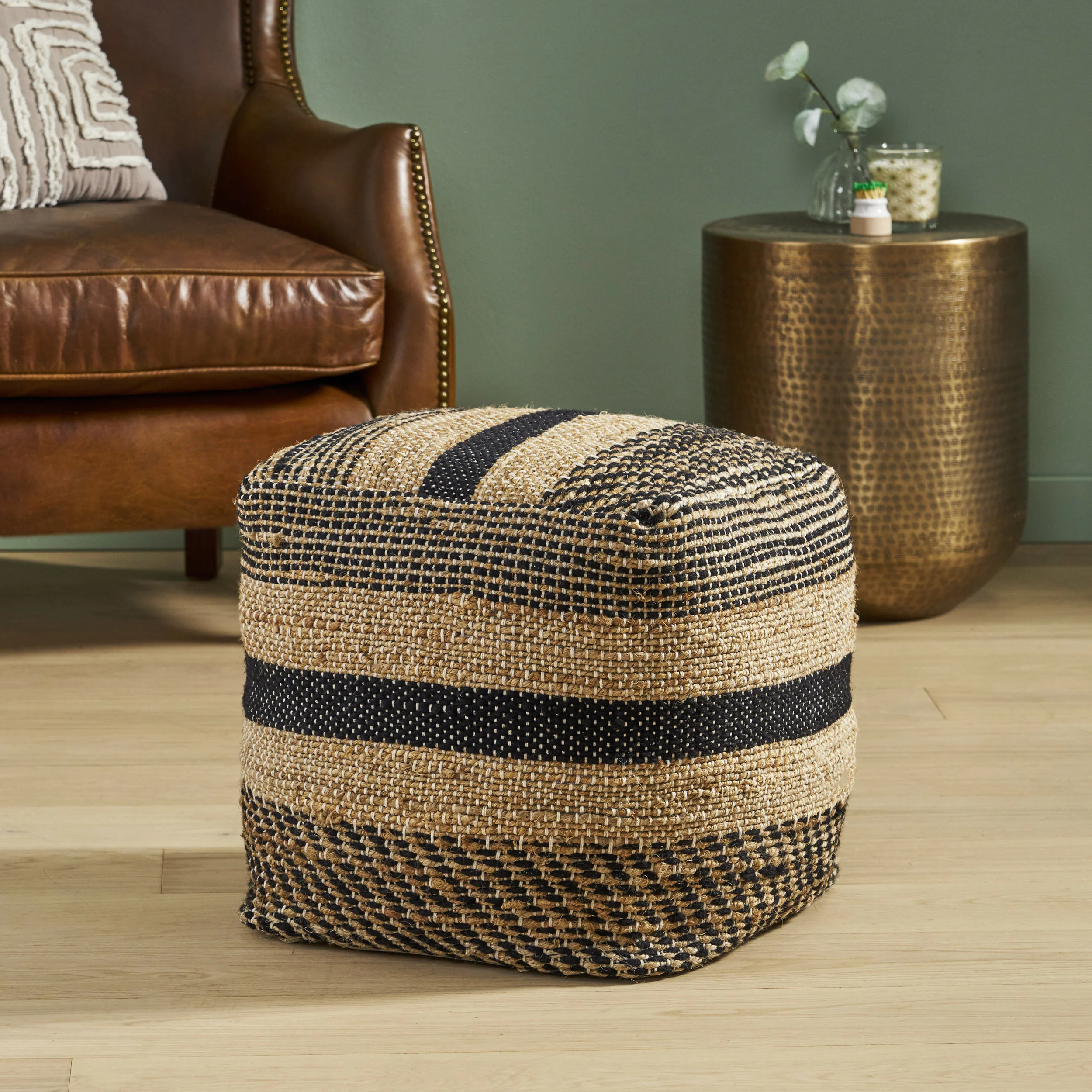 Lola Boho Handcrafted Fabric Cube Pouf - furnishings
