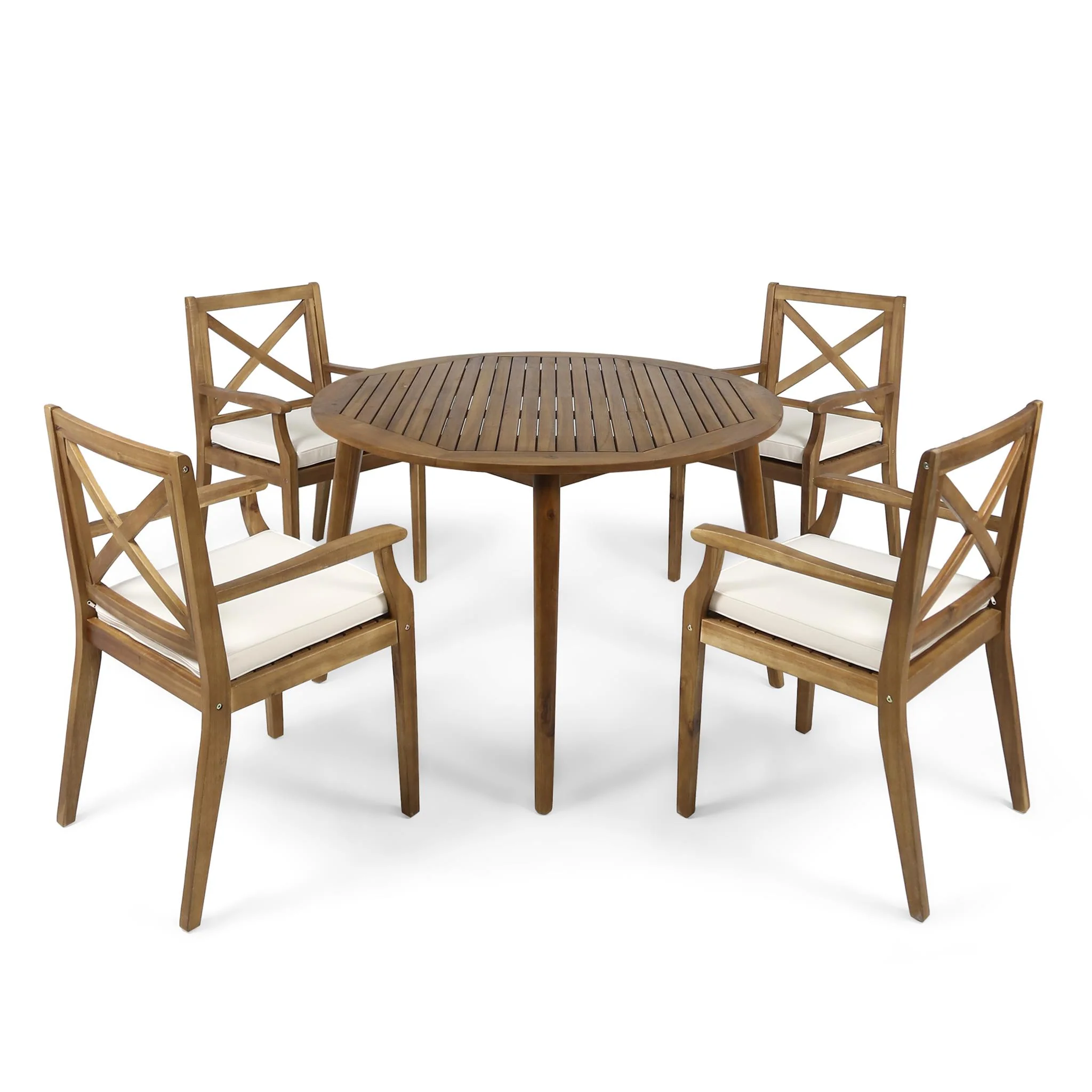 Jenson Outdoor 5 Piece Acacia Wood Dining Set with Cushions - furnishings